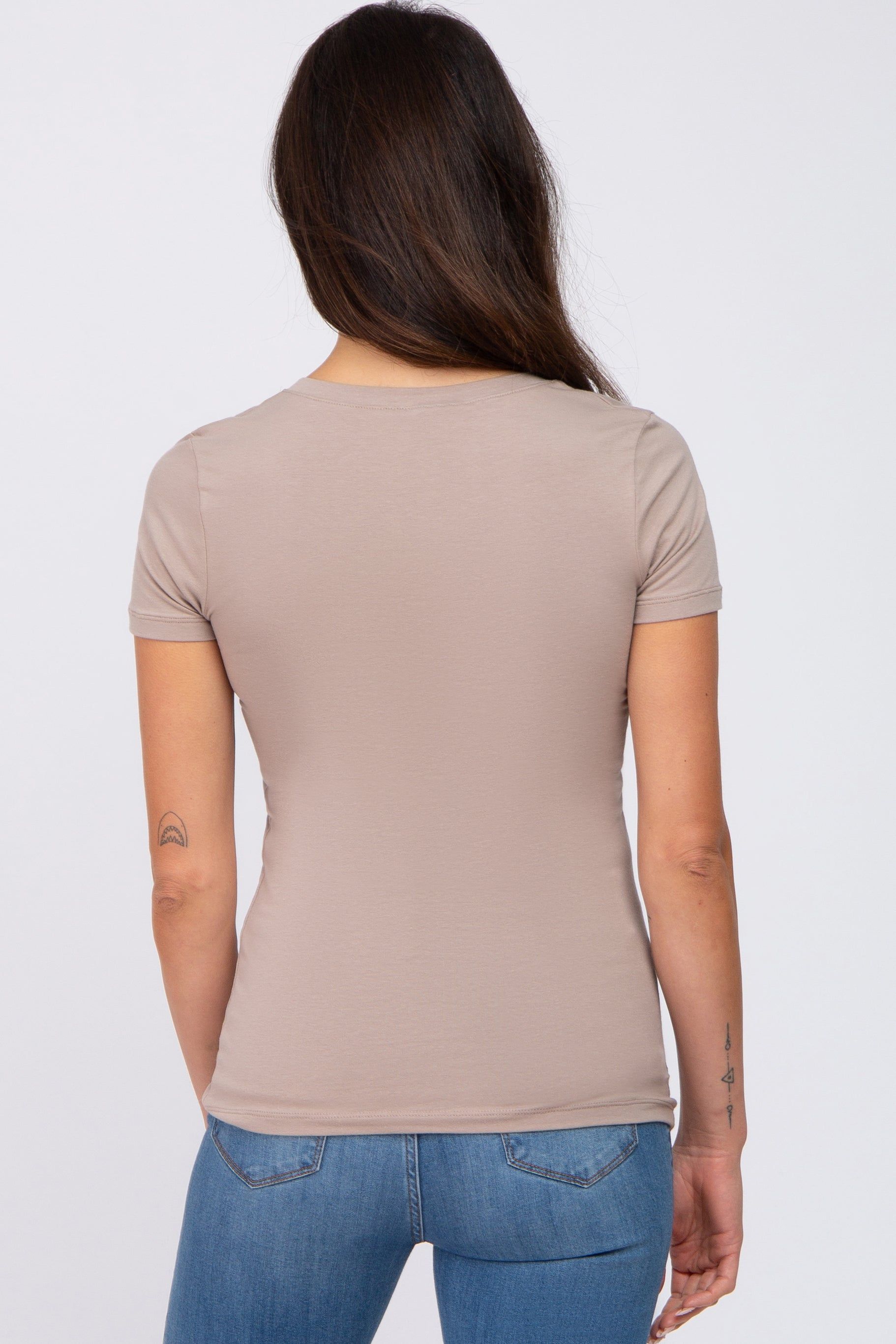 Taupe V-Neck Short Sleeve Top sold by Pinkblush product image thumbnail 3