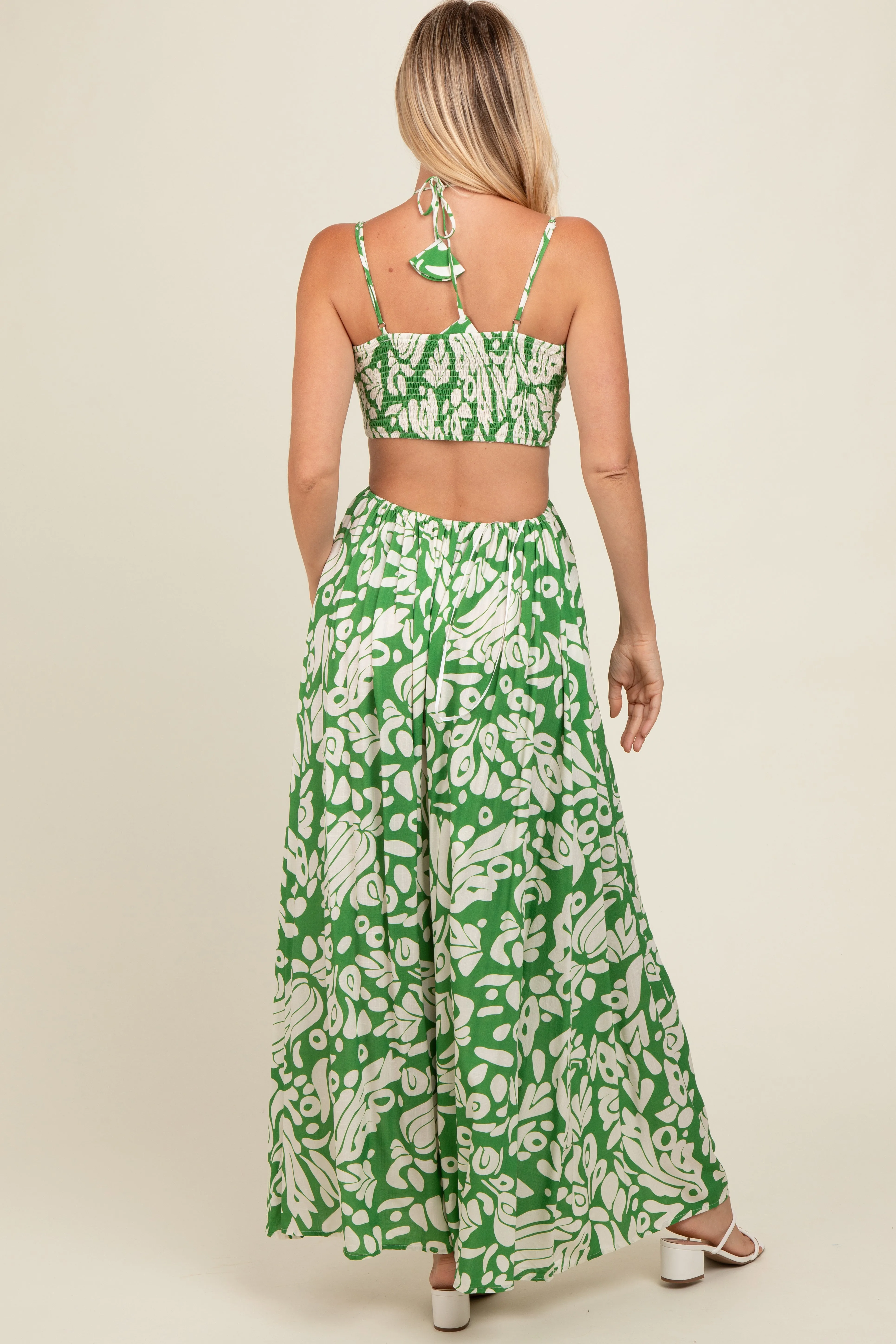 Green Printed Halter Cut-Out Maxi Dress sold by Pinkblush product image thumbnail 4