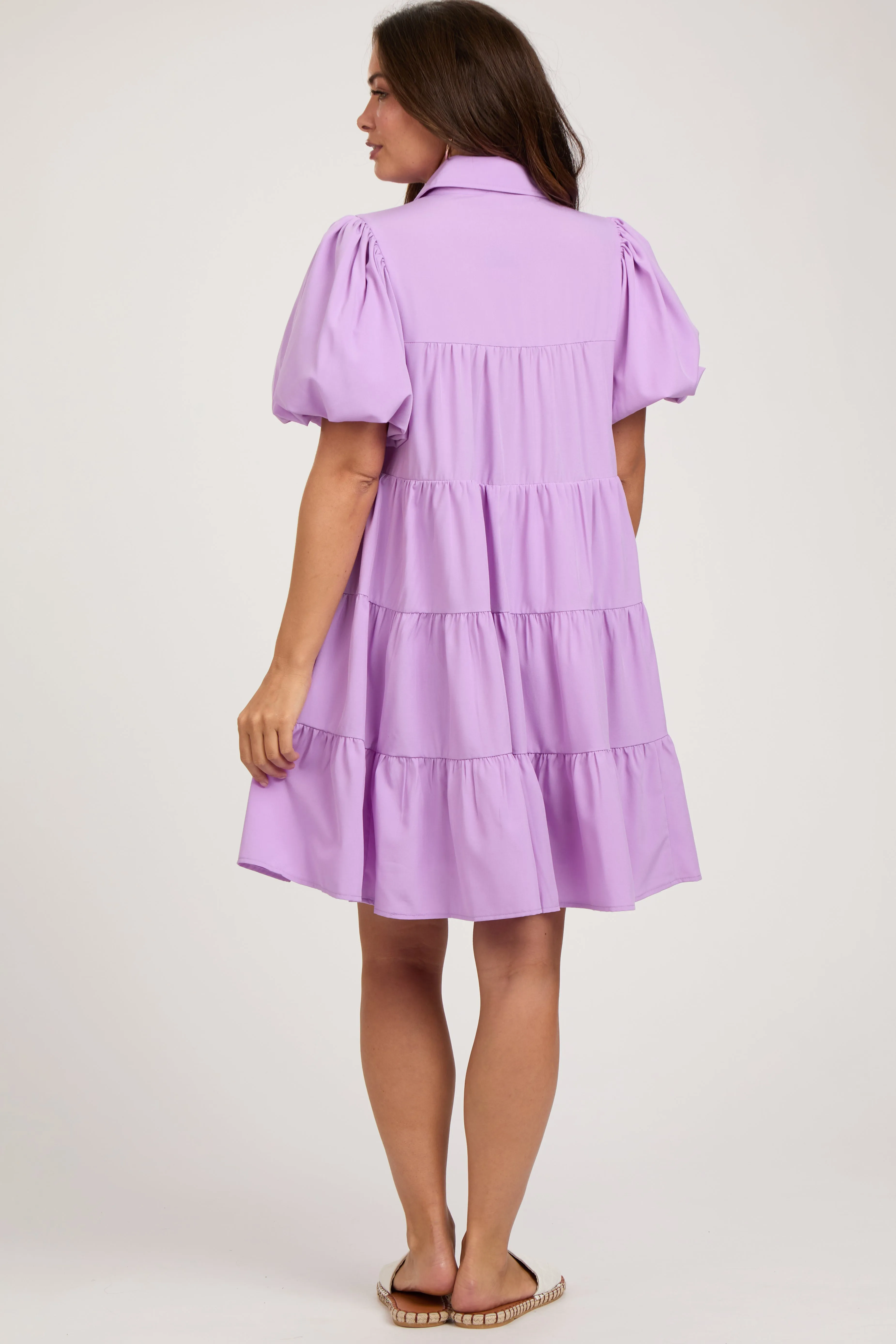 Lavender Puff Sleeve Maternity Mini Shirt Dress sold by Pinkblush product image thumbnail 2