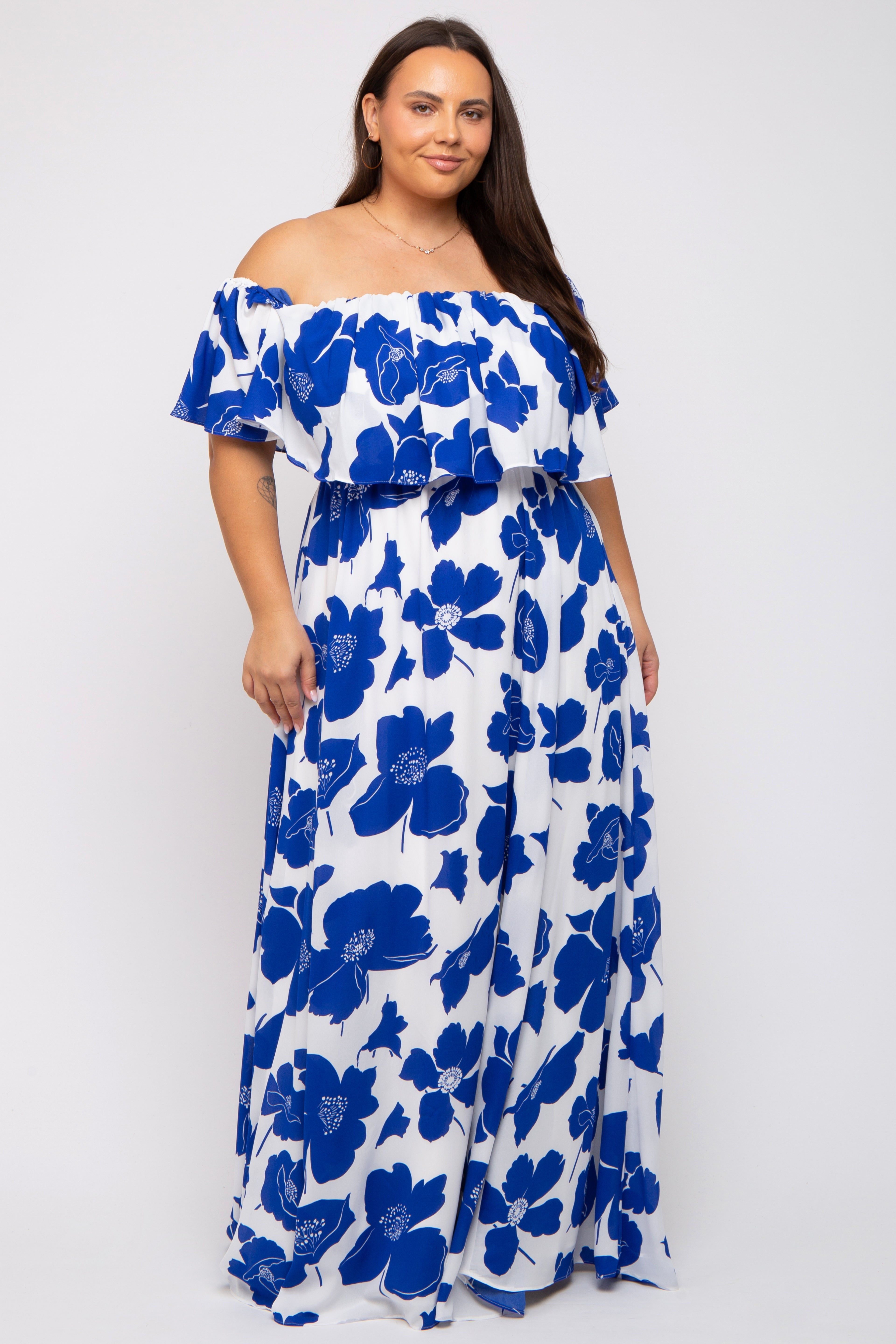 White Floral Off Shoulder Maternity Plus Maxi Dress sold by Pinkblush product image thumbnail 4