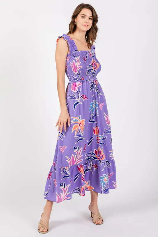 Lavender Floral Smocked Midi Dress sold by Pinkblush