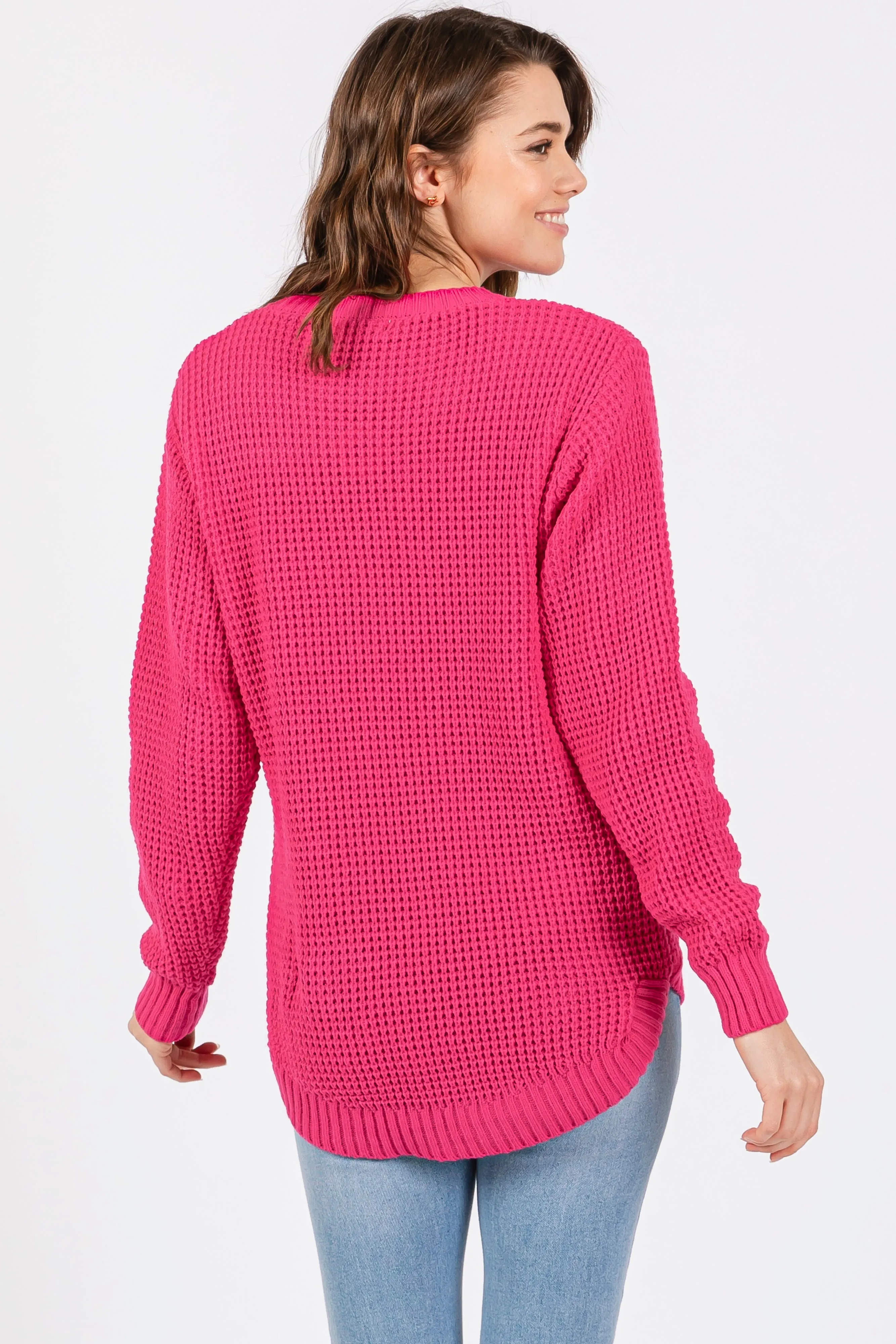 Fuchsia Waffle Knit Round Hem Sweater sold by Pinkblush product image thumbnail 3