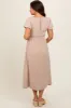 Taupe Puff Sleeve Linen Maternity Midi Dress sold by Pinkblush