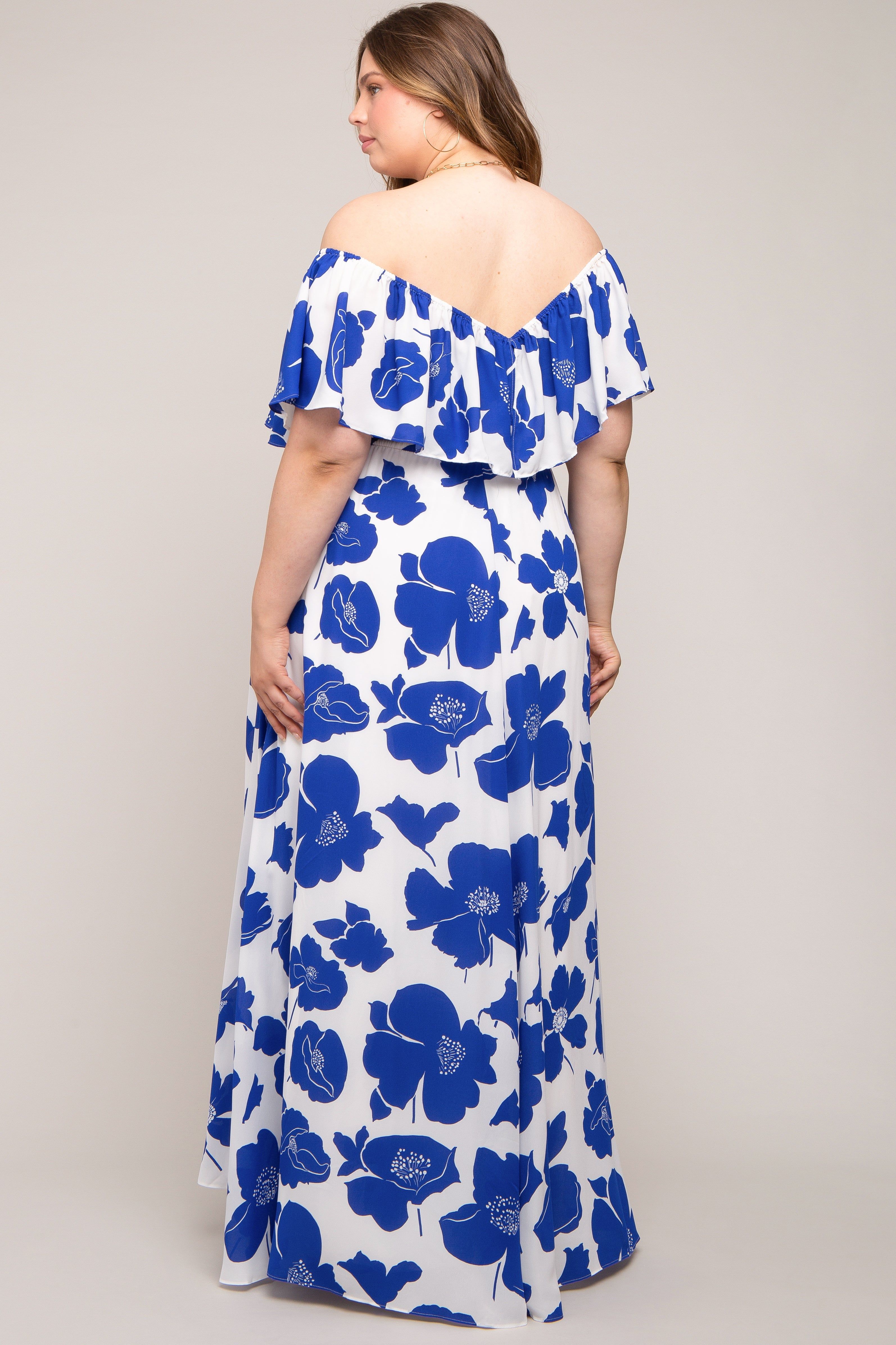 White Floral Off Shoulder Maternity Plus Maxi Dress sold by Pinkblush product image thumbnail 3