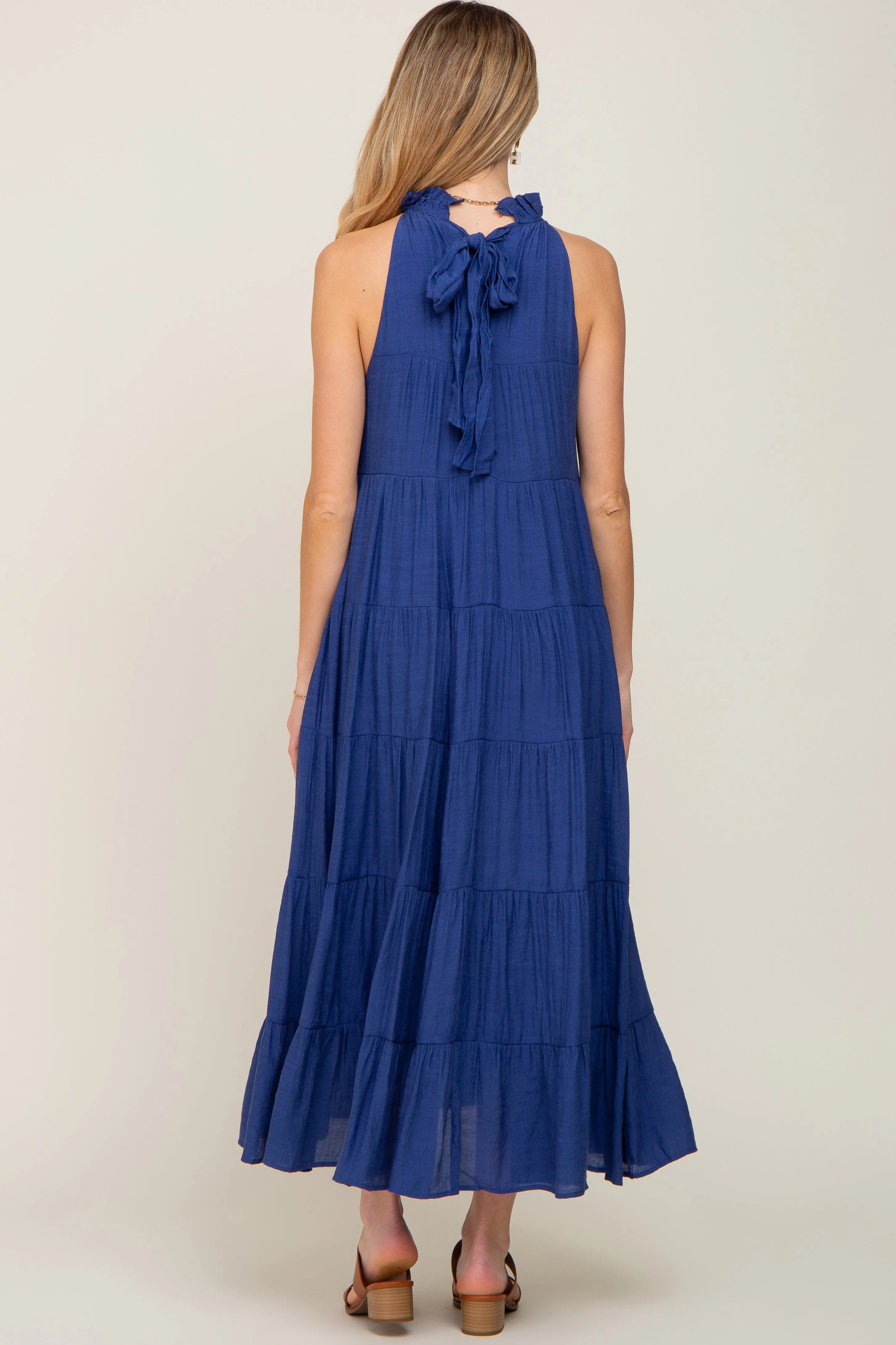 Navy Tiered High Neck Maternity Maxi Dress sold by Pinkblush product image thumbnail 3