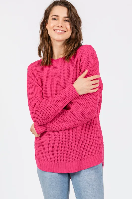 Fuchsia Waffle Knit Round Hem Sweater sold by Pinkblush