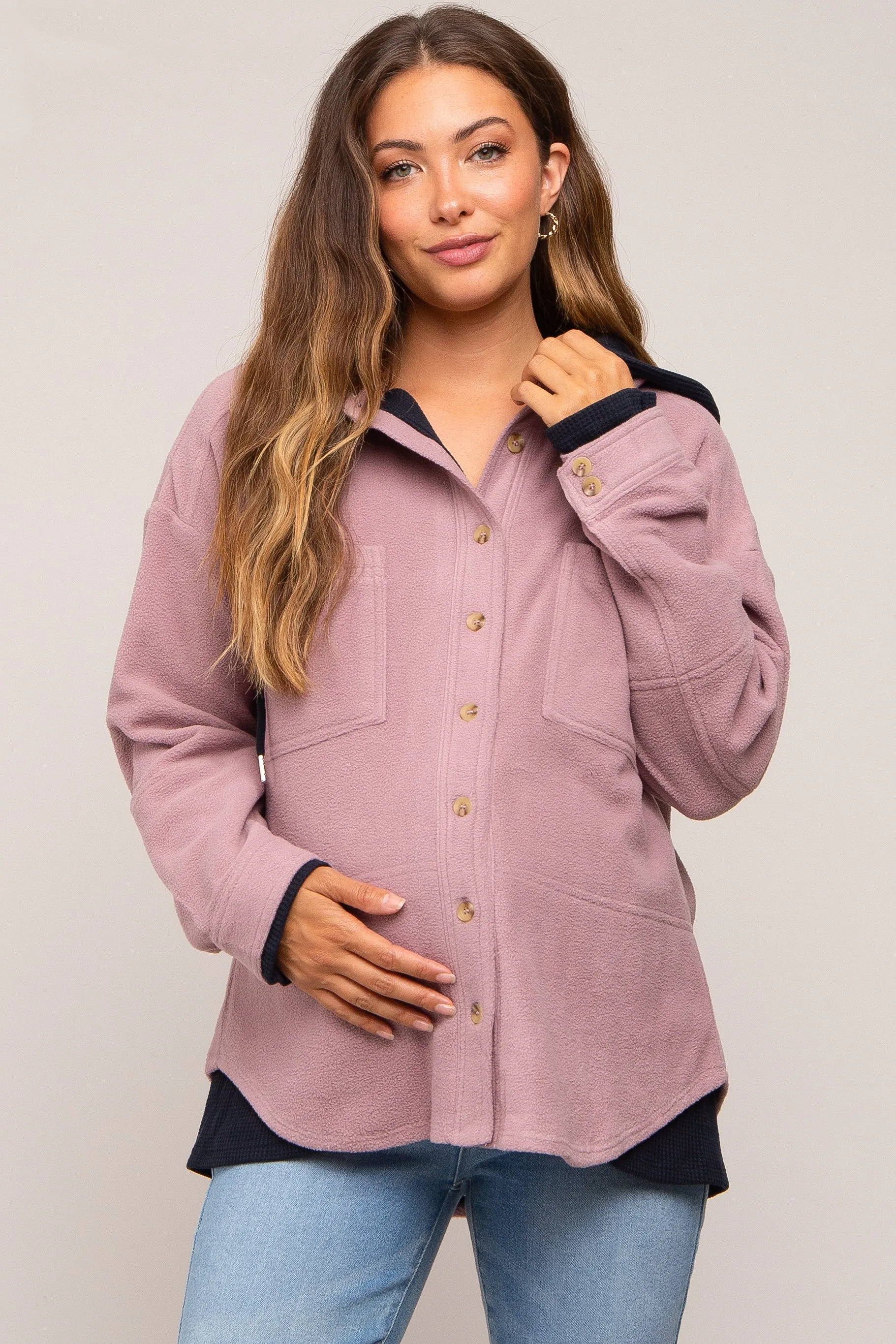Mauve Soft Hooded Maternity Shacket sold by Pinkblush product image thumbnail 2