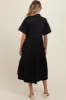 Black Tiered Button Down Maternity Midi Dress sold by Pinkblush