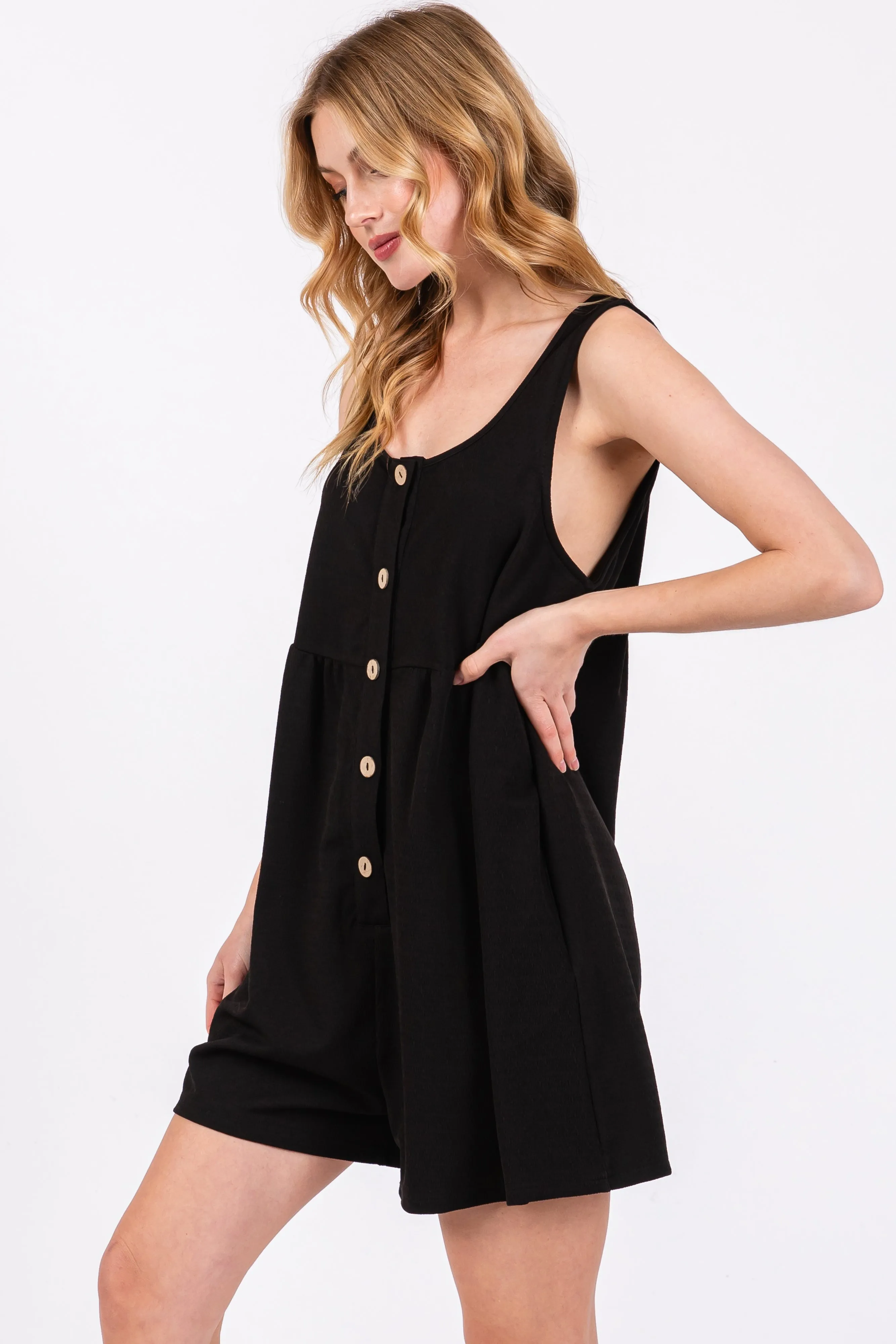 Black Button Front Sleeveless Romper sold by Pinkblush product image thumbnail 2