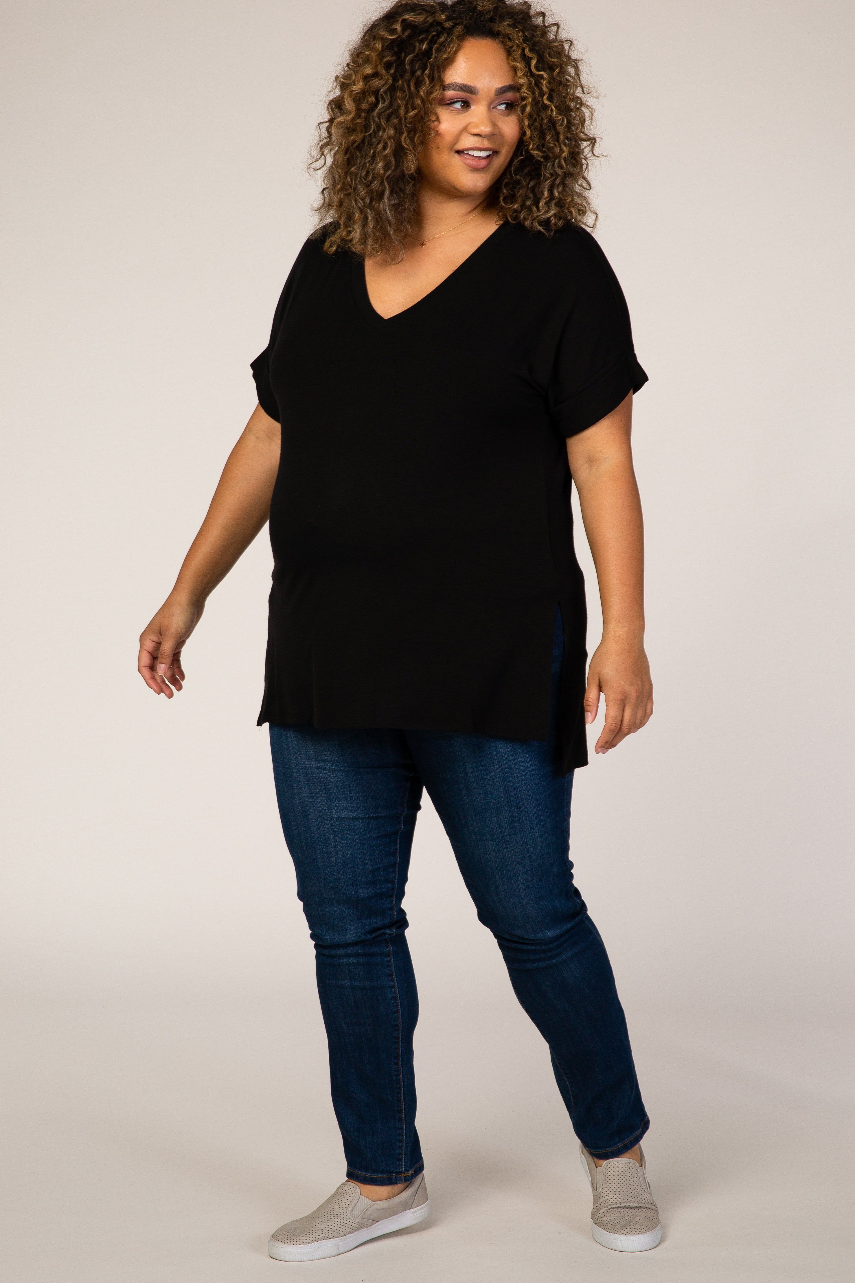 Black V-Neck Hi-Low Maternity Plus Top sold by Pinkblush product image thumbnail 4