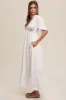 Ivory Deep V-Neck Flutter Sleeve Tiered Midi Dress sold by Pinkblush