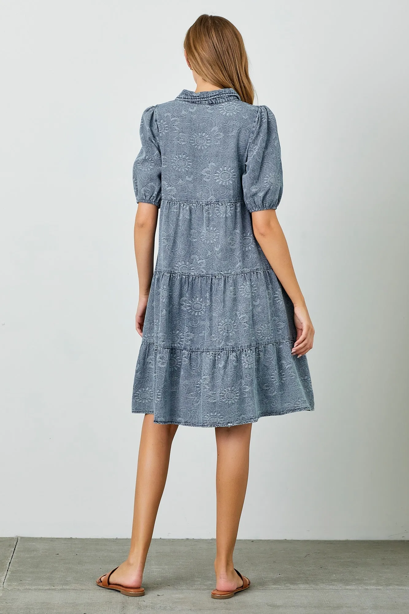 Blue Denim Button Front Short Puff Sleeve Dress sold by Pinkblush product image thumbnail 3