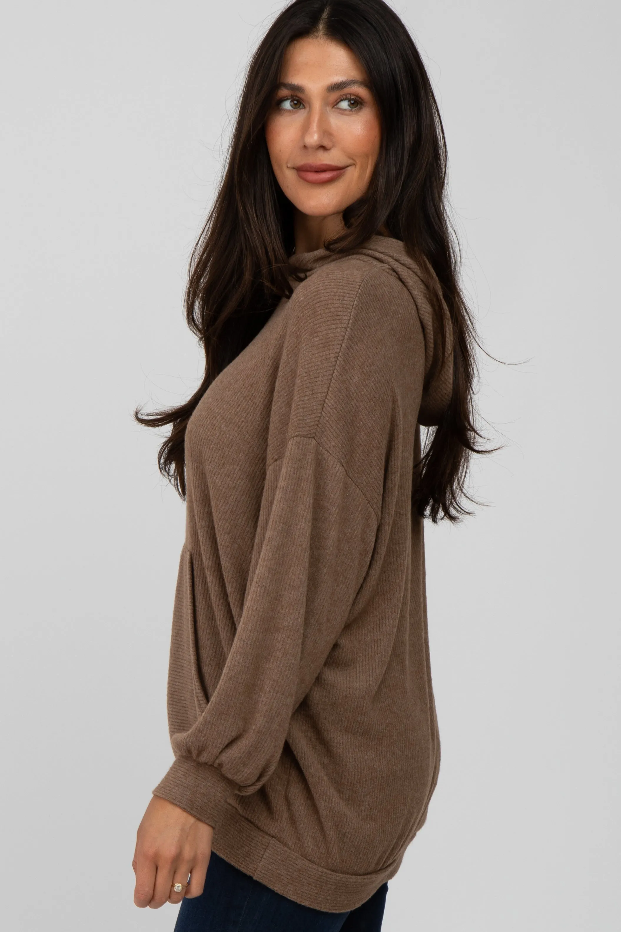 Mocha Brushed Ribbed Hooded Top sold by Pinkblush product image thumbnail 3