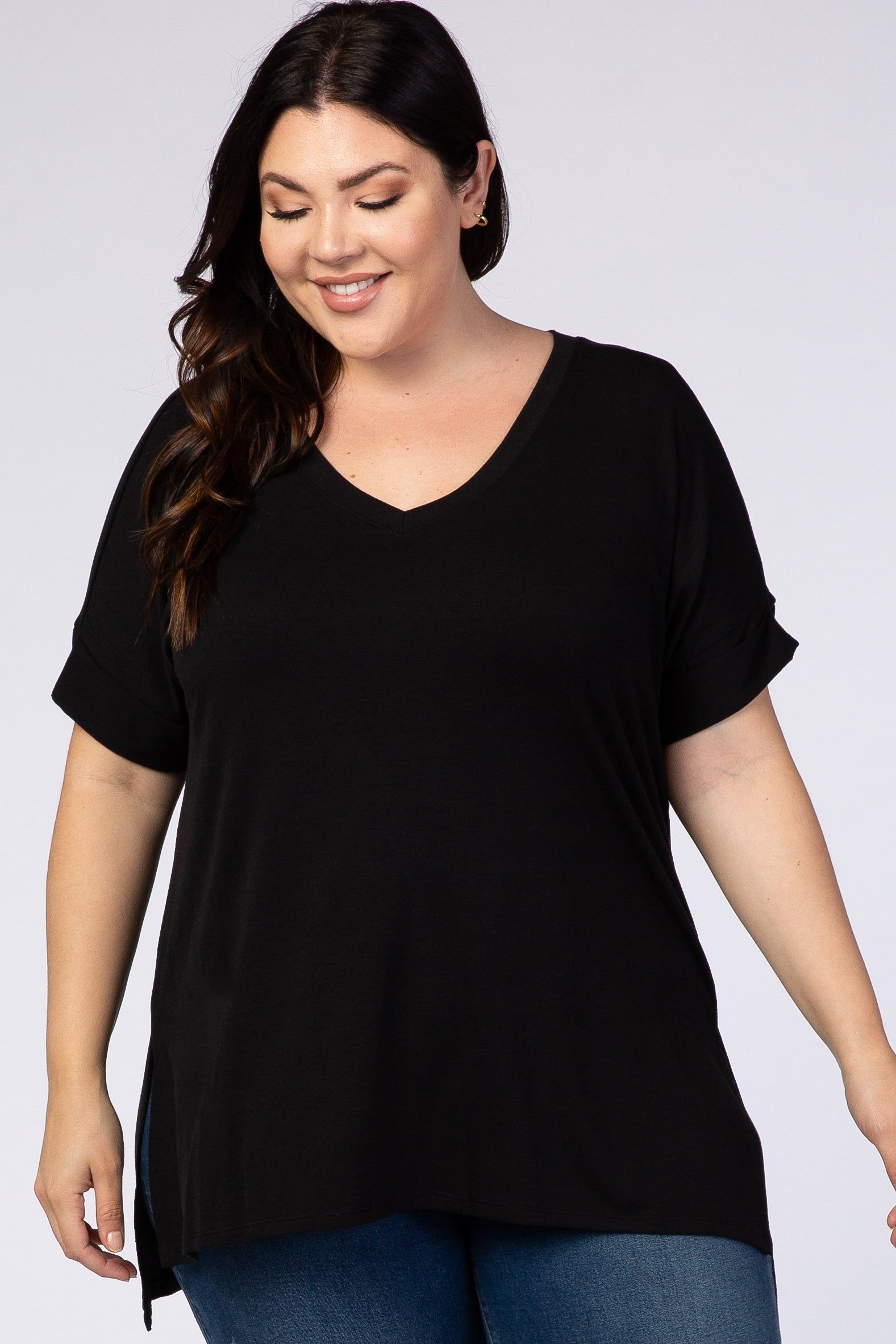 Black V-Neck Hi-Low Maternity Plus Top sold by Pinkblush product image thumbnail 5