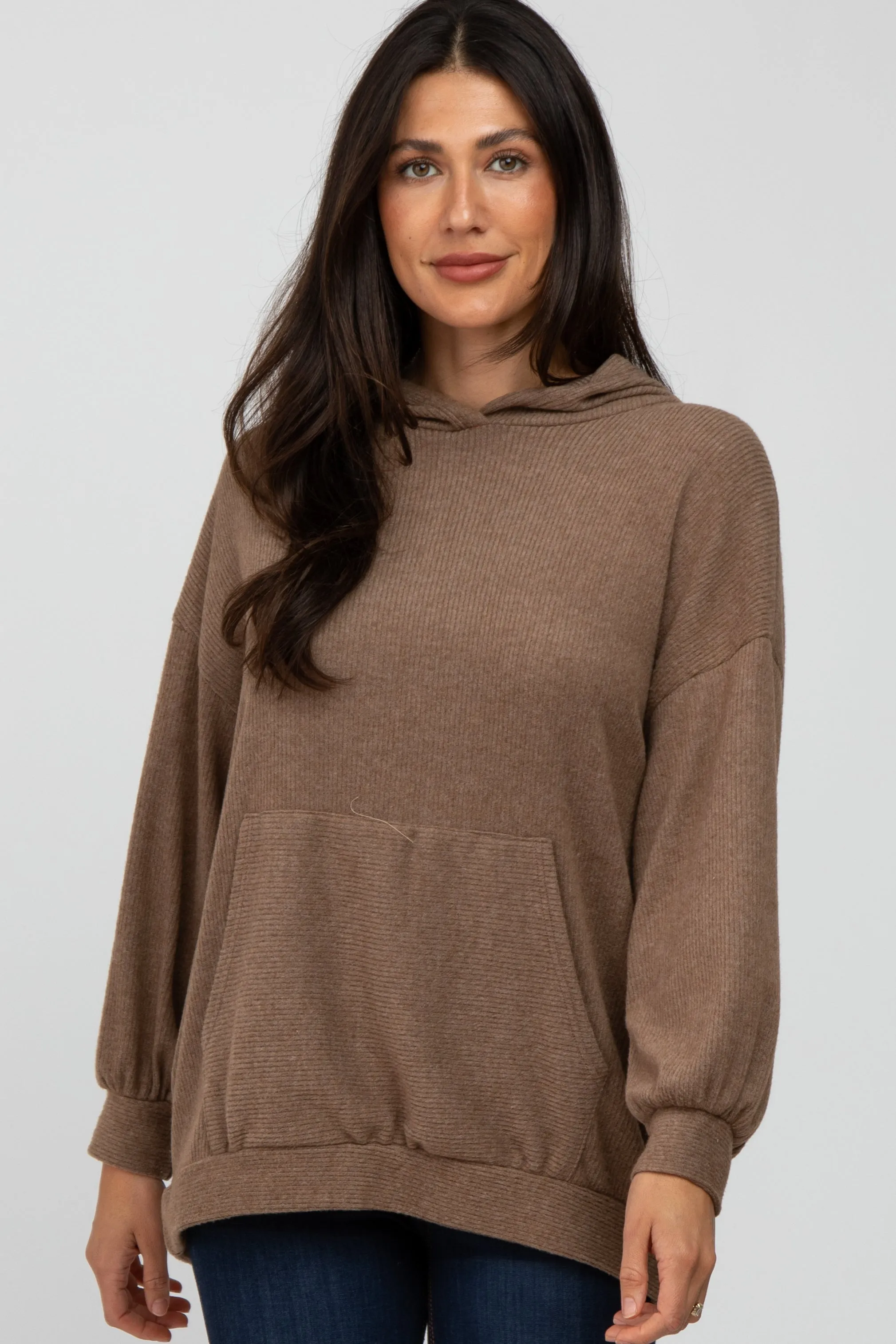 Mocha Brushed Ribbed Hooded Top sold by Pinkblush