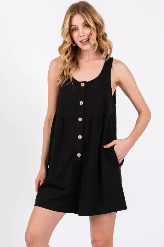 Black Button Front Sleeveless Romper sold by Pinkblush