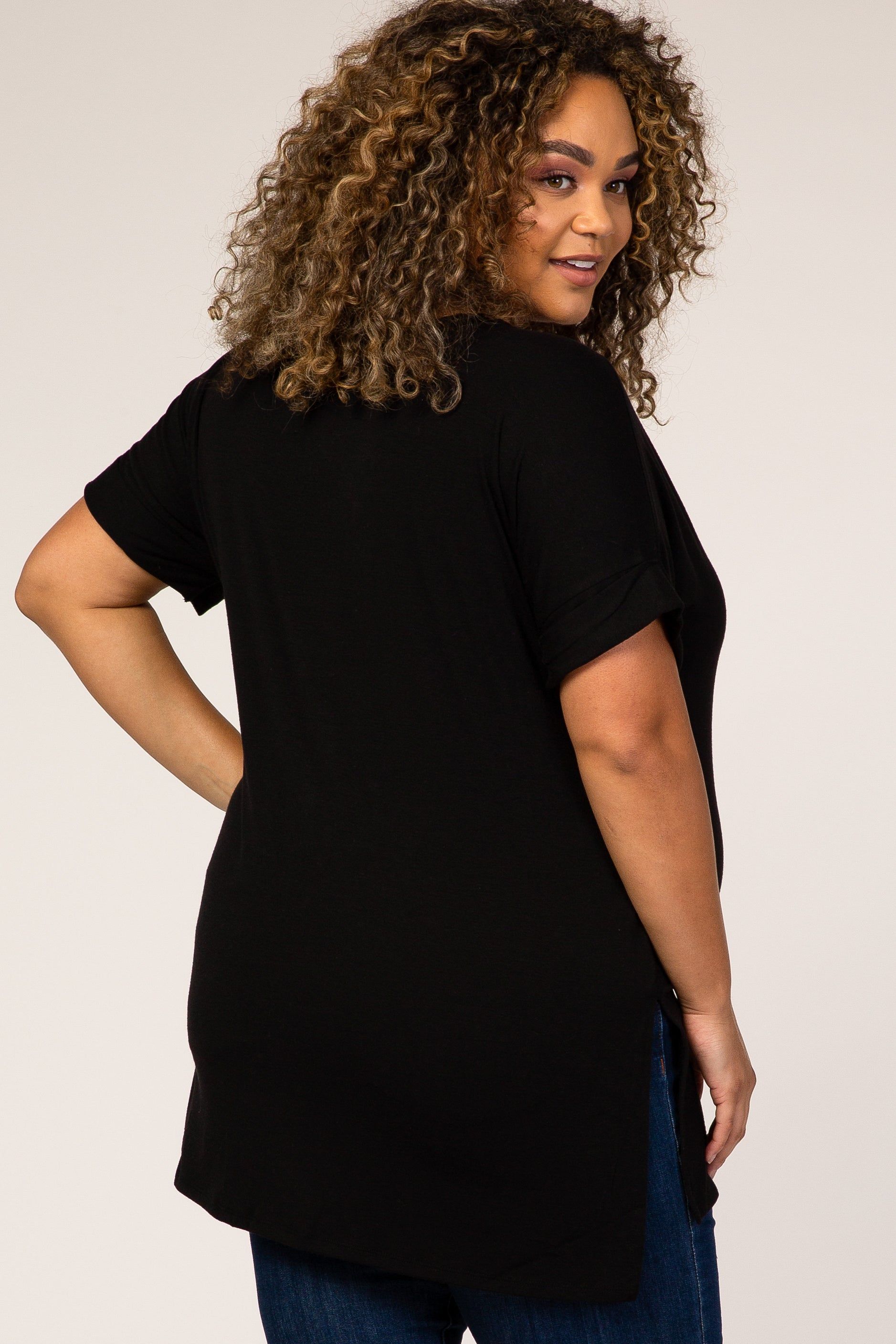 Black V-Neck Hi-Low Maternity Plus Top sold by Pinkblush product image thumbnail 3