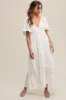 Ivory Deep V-Neck Flutter Sleeve Tiered Midi Dress sold by Pinkblush
