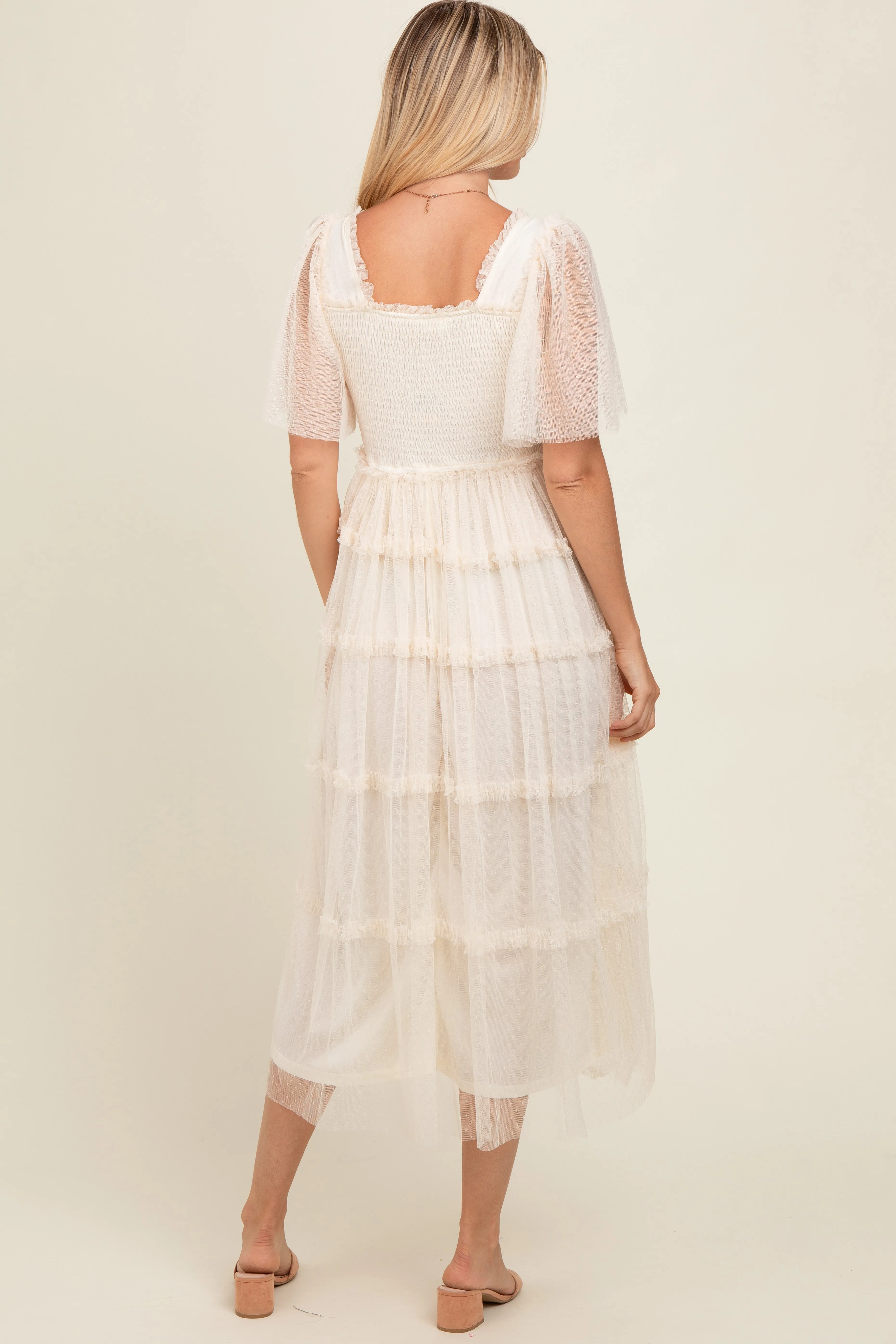 Beige Ruffled Mesh Maxi Dress sold by Pinkblush product image thumbnail 5
