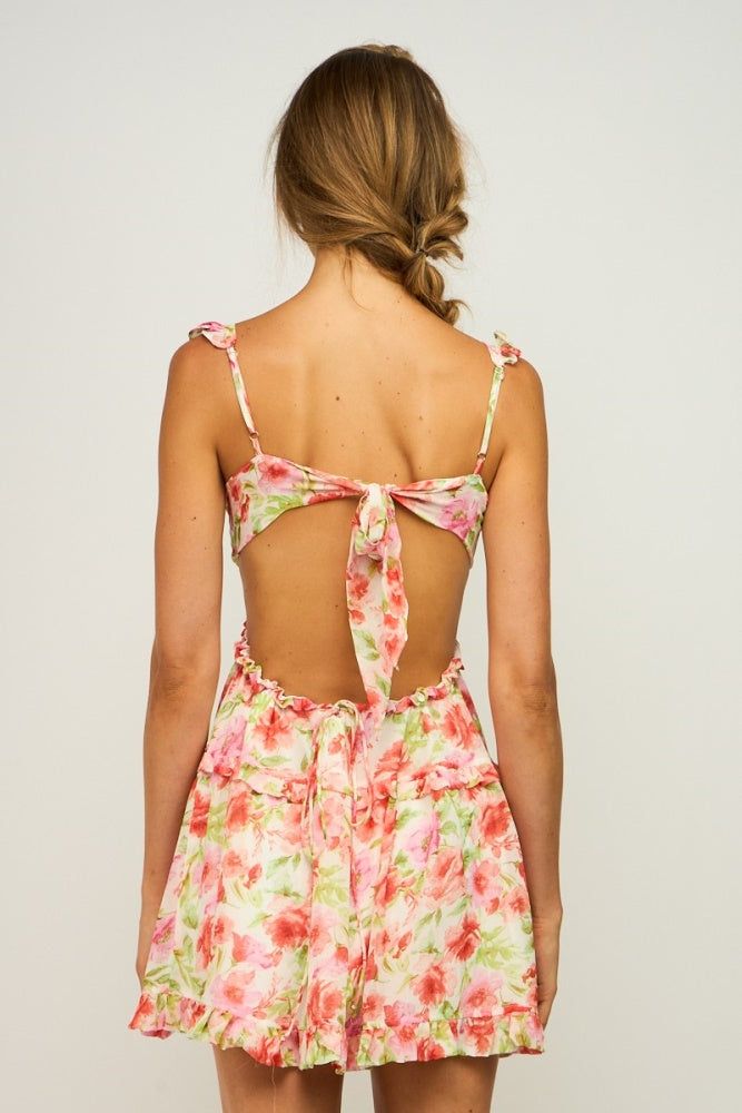 Pink Floral Waist Cutout Open Back With Tie Mini Dress sold by Pinkblush product image thumbnail 3