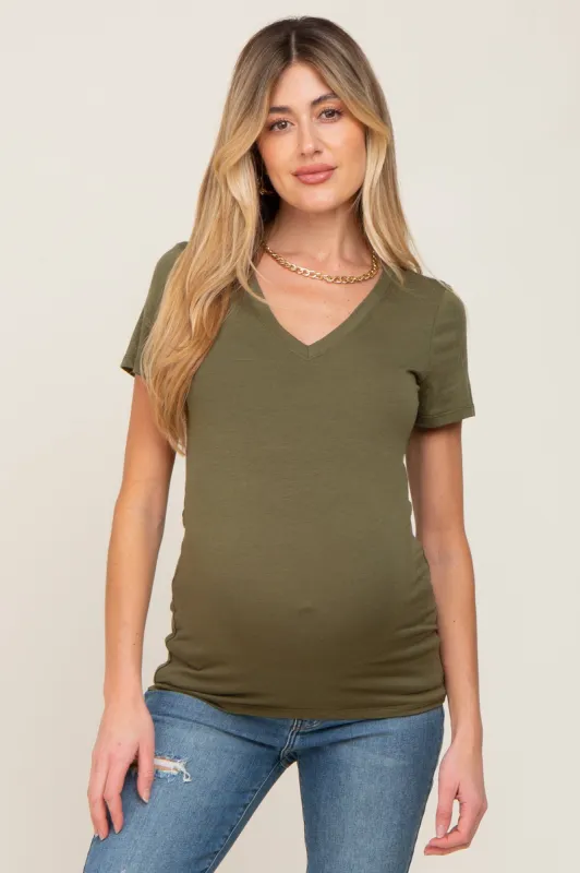 Olive Basic V-Neck Maternity Tee sold by Pinkblush