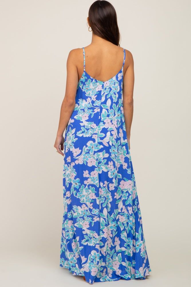 Blue Floral Sleeveless Maternity Maxi Dress sold by Pinkblush product image thumbnail 4