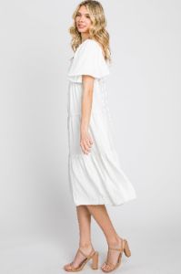 White Tiered Criss Cross Back Midi Dress sold by Pinkblush