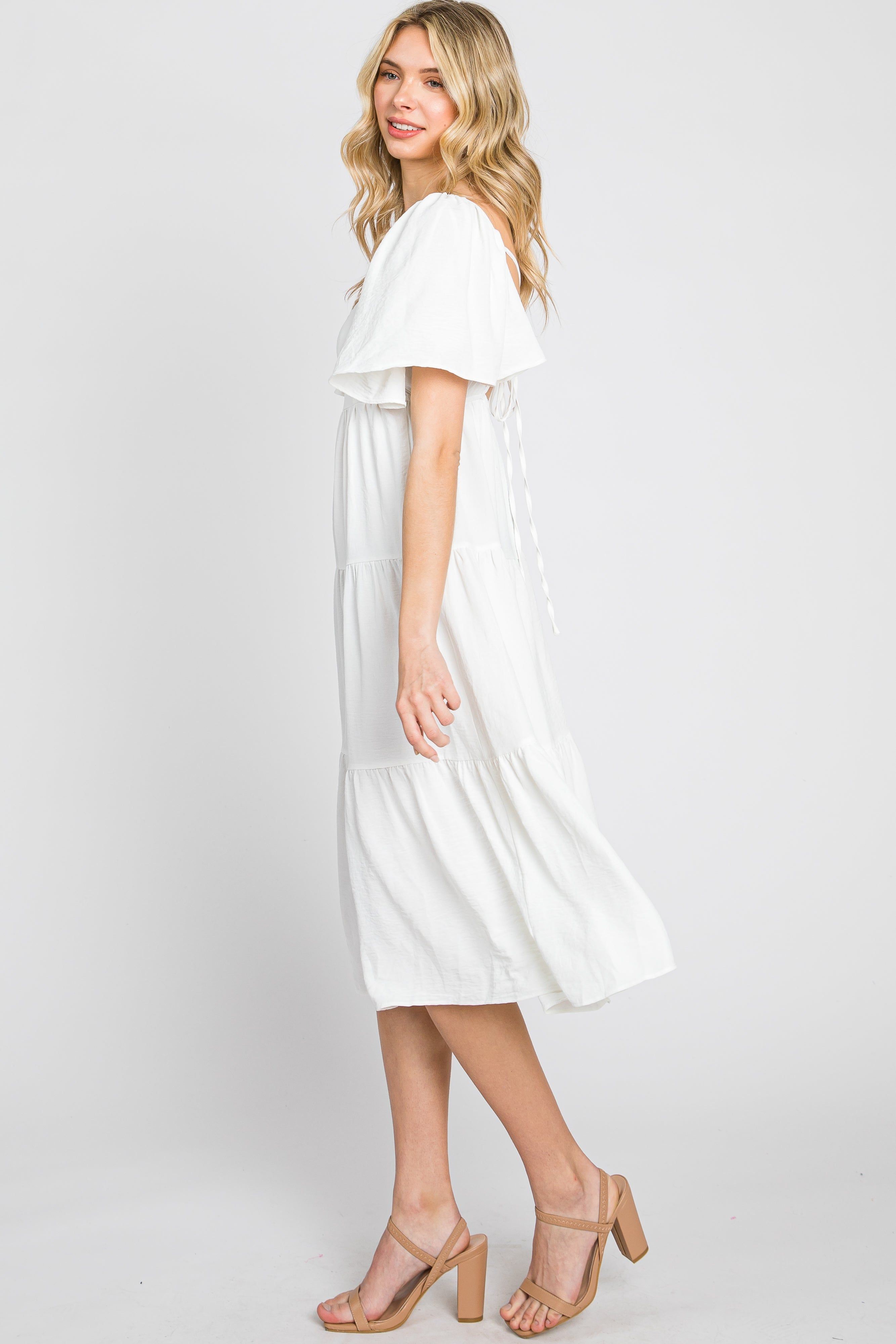 White Tiered Criss Cross Back Midi Dress sold by Pinkblush product image thumbnail 5
