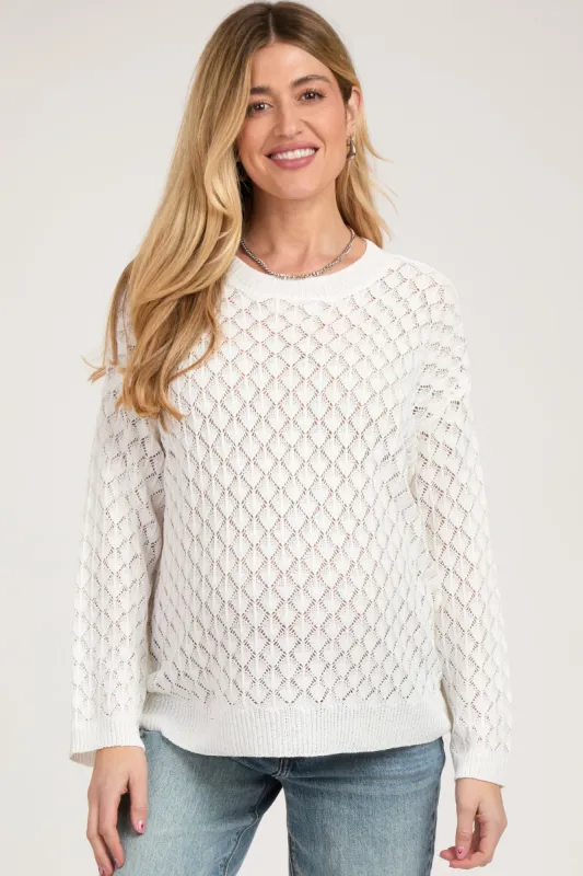 White Diamond Open Knit Maternity Top sold by Pinkblush