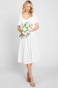 White Tiered Criss Cross Back Midi Dress sold by Pinkblush