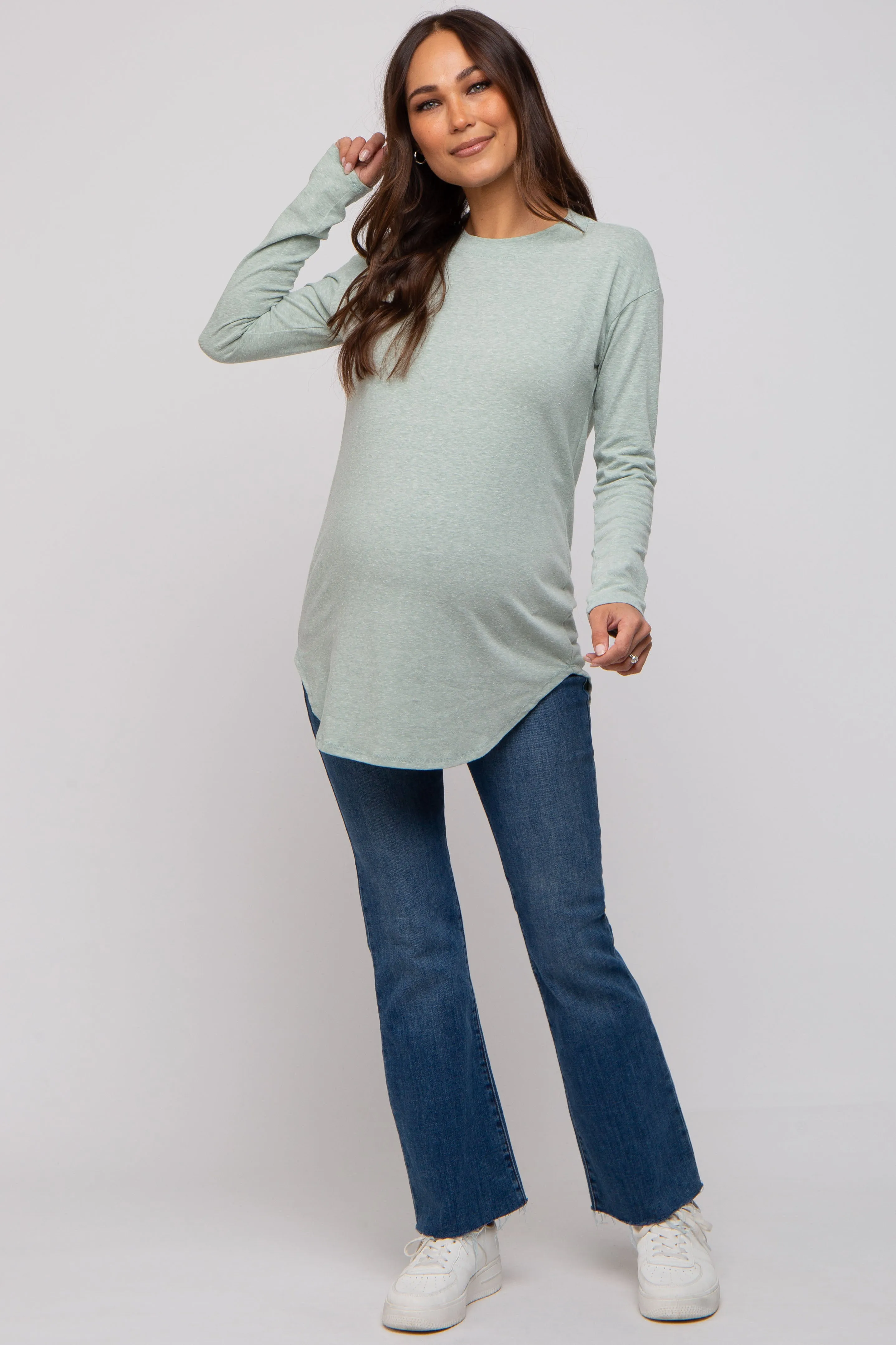 Mint Green Long Sleeve Curved Hem Maternity Top sold by Pinkblush product image thumbnail 4