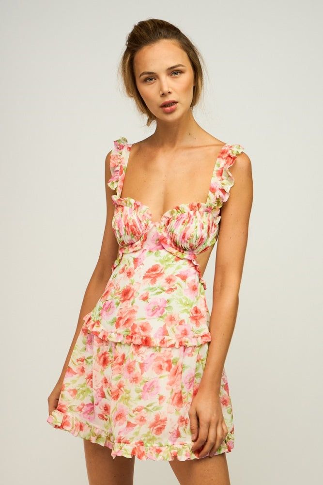 Pink Floral Waist Cutout Open Back With Tie Mini Dress sold by Pinkblush