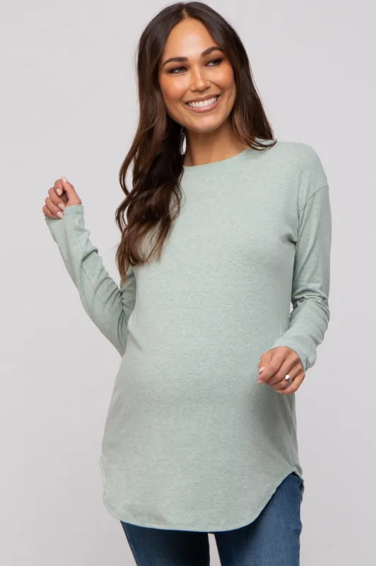 Mint Green Long Sleeve Curved Hem Maternity Top sold by Pinkblush