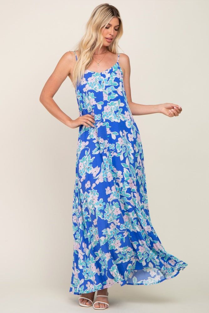 Blue Floral Sleeveless Maternity Maxi Dress sold by Pinkblush product image thumbnail 5