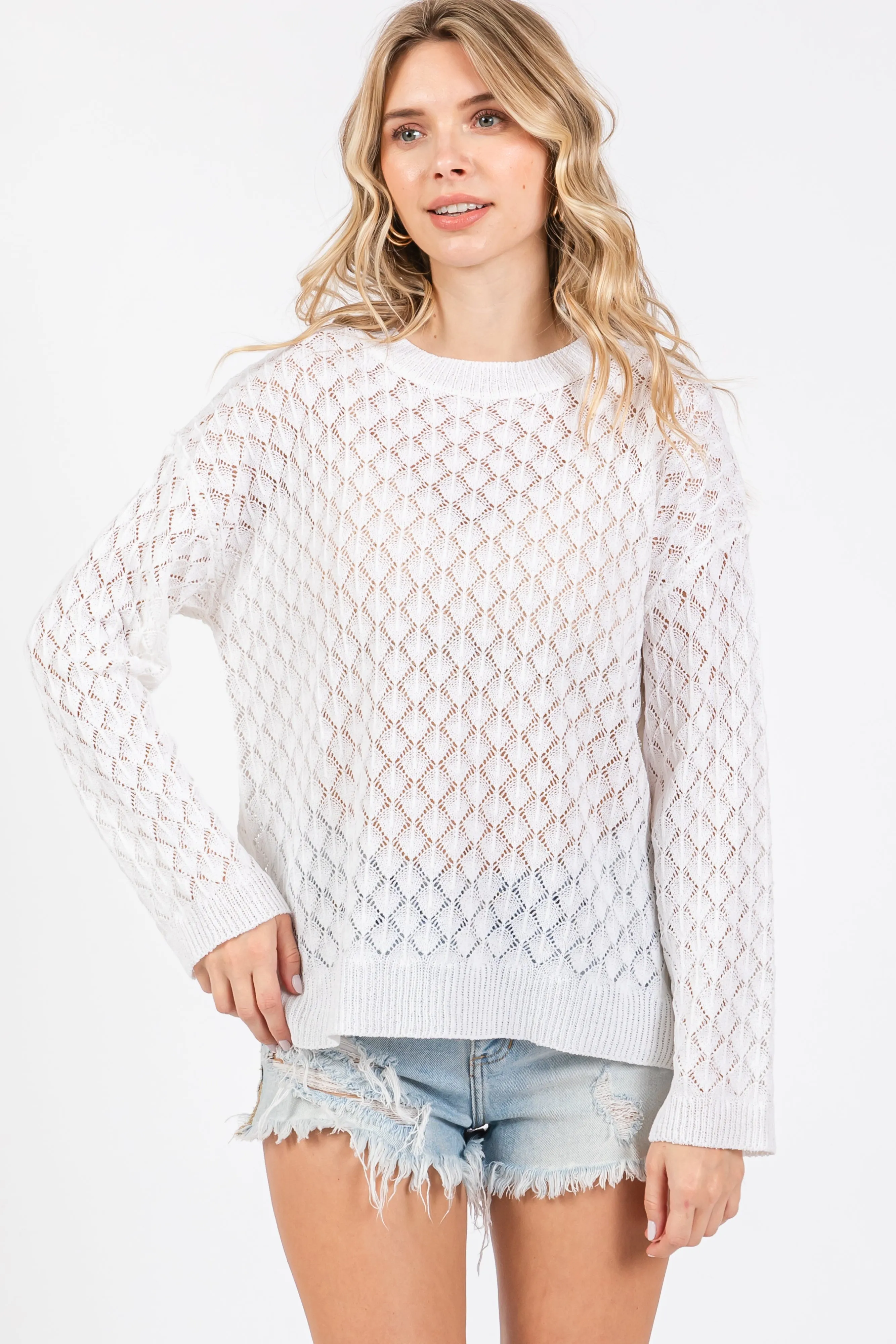 White Diamond Open Knit Maternity Top sold by Pinkblush product image thumbnail 5