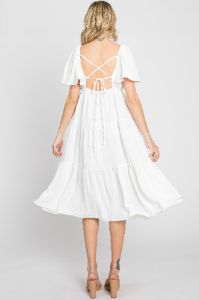 White Tiered Criss Cross Back Midi Dress sold by Pinkblush