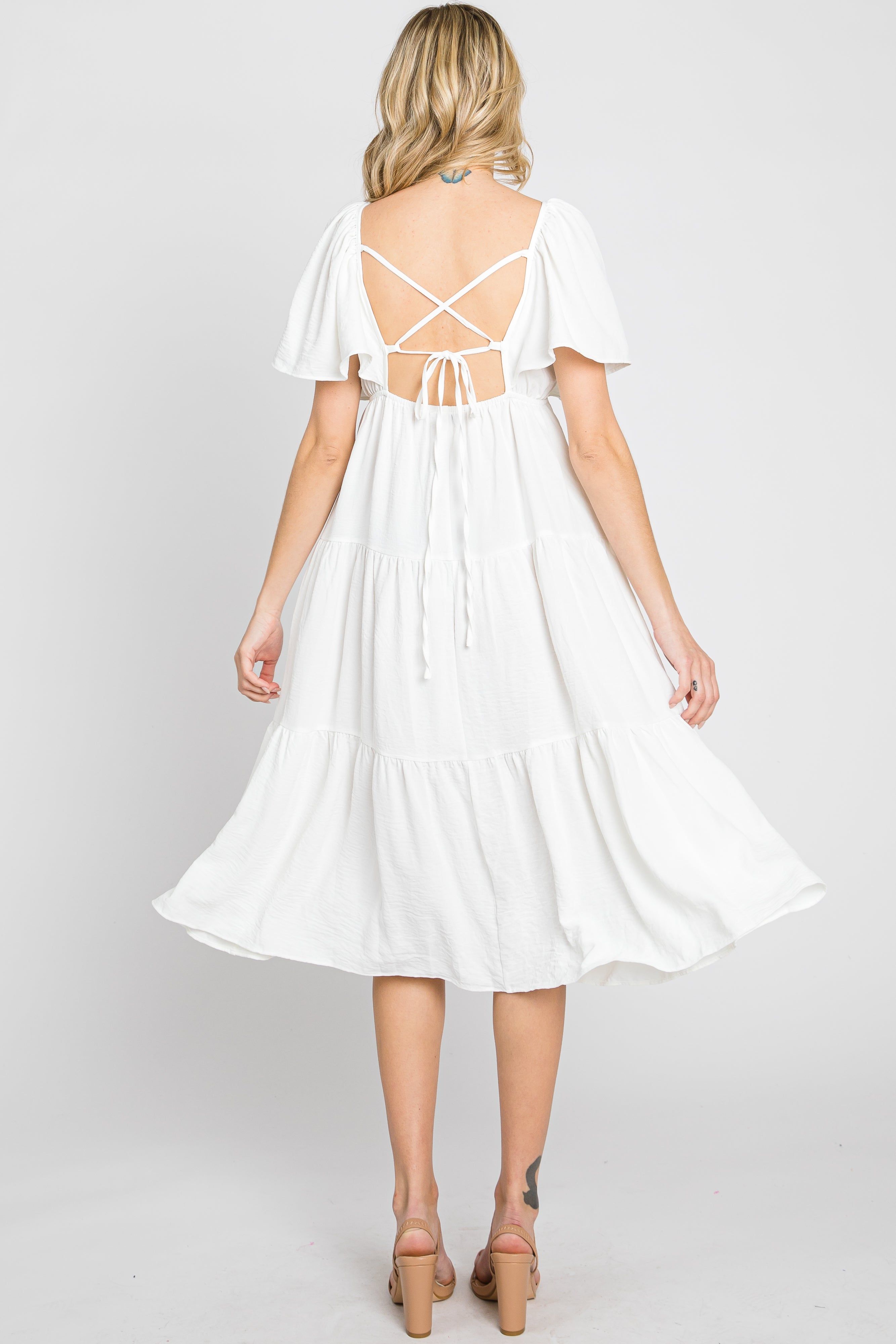 White Tiered Criss Cross Back Midi Dress sold by Pinkblush product image thumbnail 6