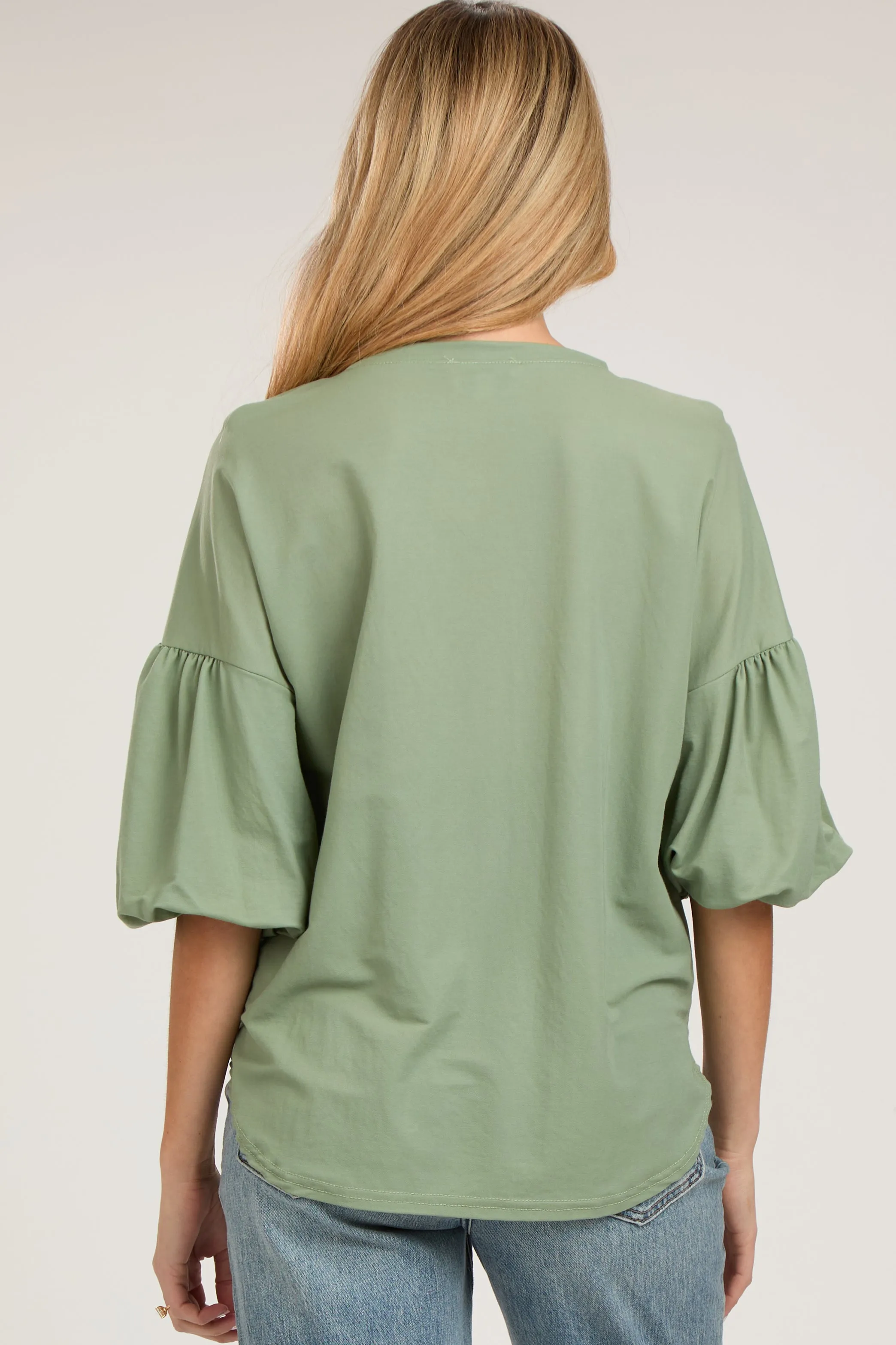 Light Olive Drop Shoulder Puff Sleeve Maternity Top sold by Pinkblush product image thumbnail 3