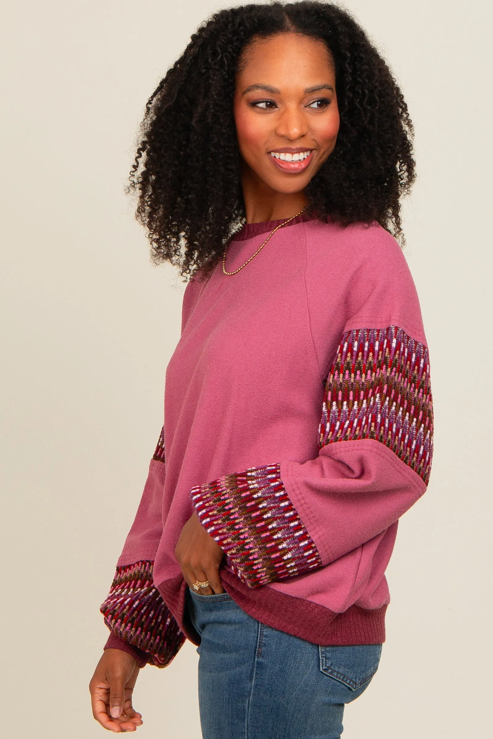 Mauve Knit Contrast Sleeve Pullover sold by Pinkblush product image thumbnail 2