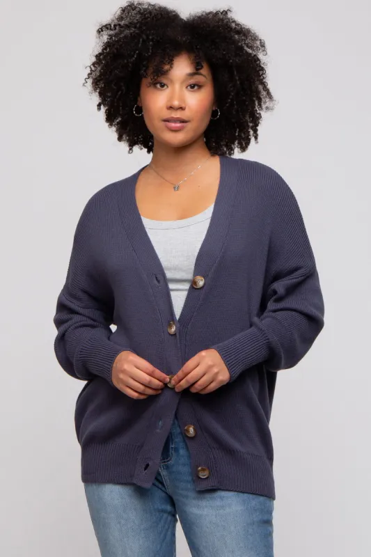 Navy Basic Ribbed Cardigan Sweater sold by Pinkblush