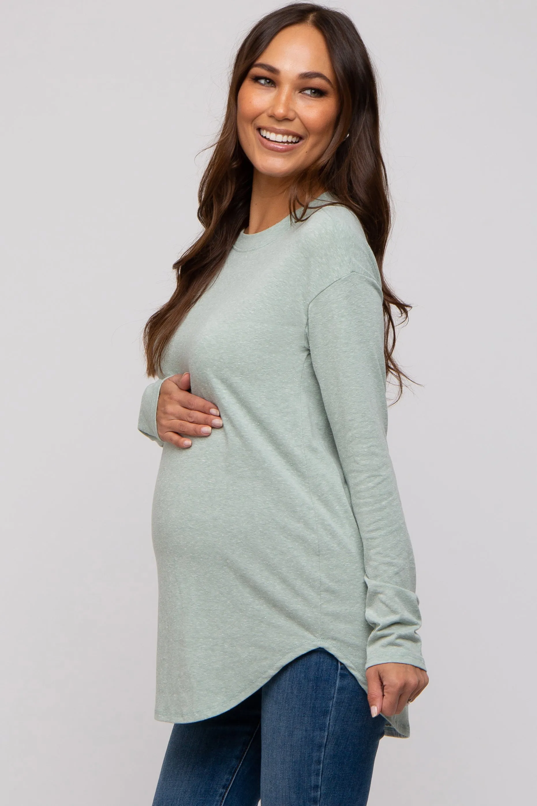 Mint Green Long Sleeve Curved Hem Maternity Top sold by Pinkblush product image thumbnail 2