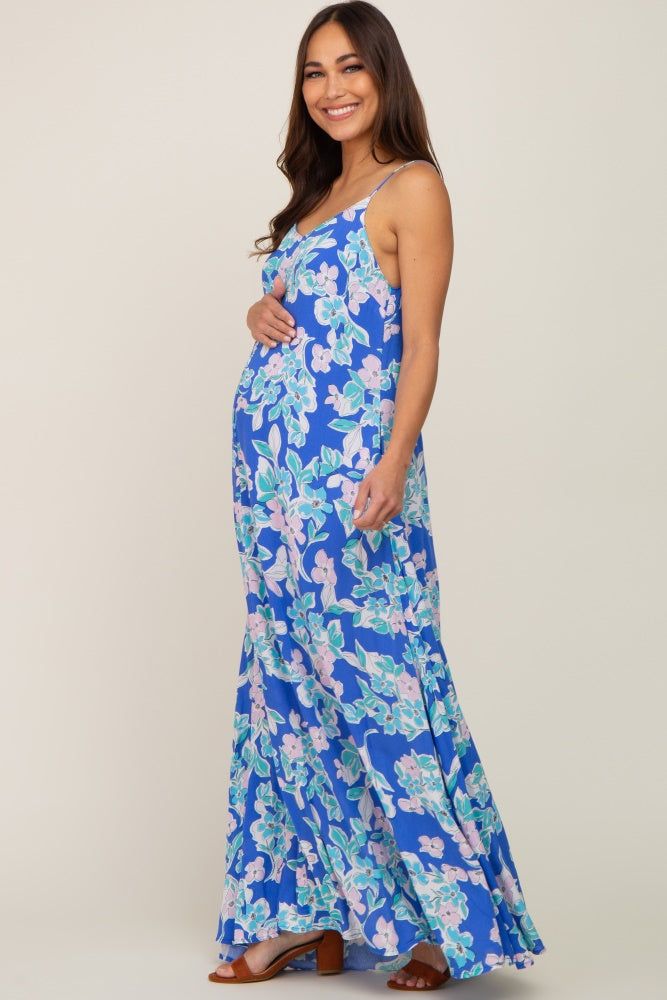 Blue Floral Sleeveless Maternity Maxi Dress sold by Pinkblush product image thumbnail 3