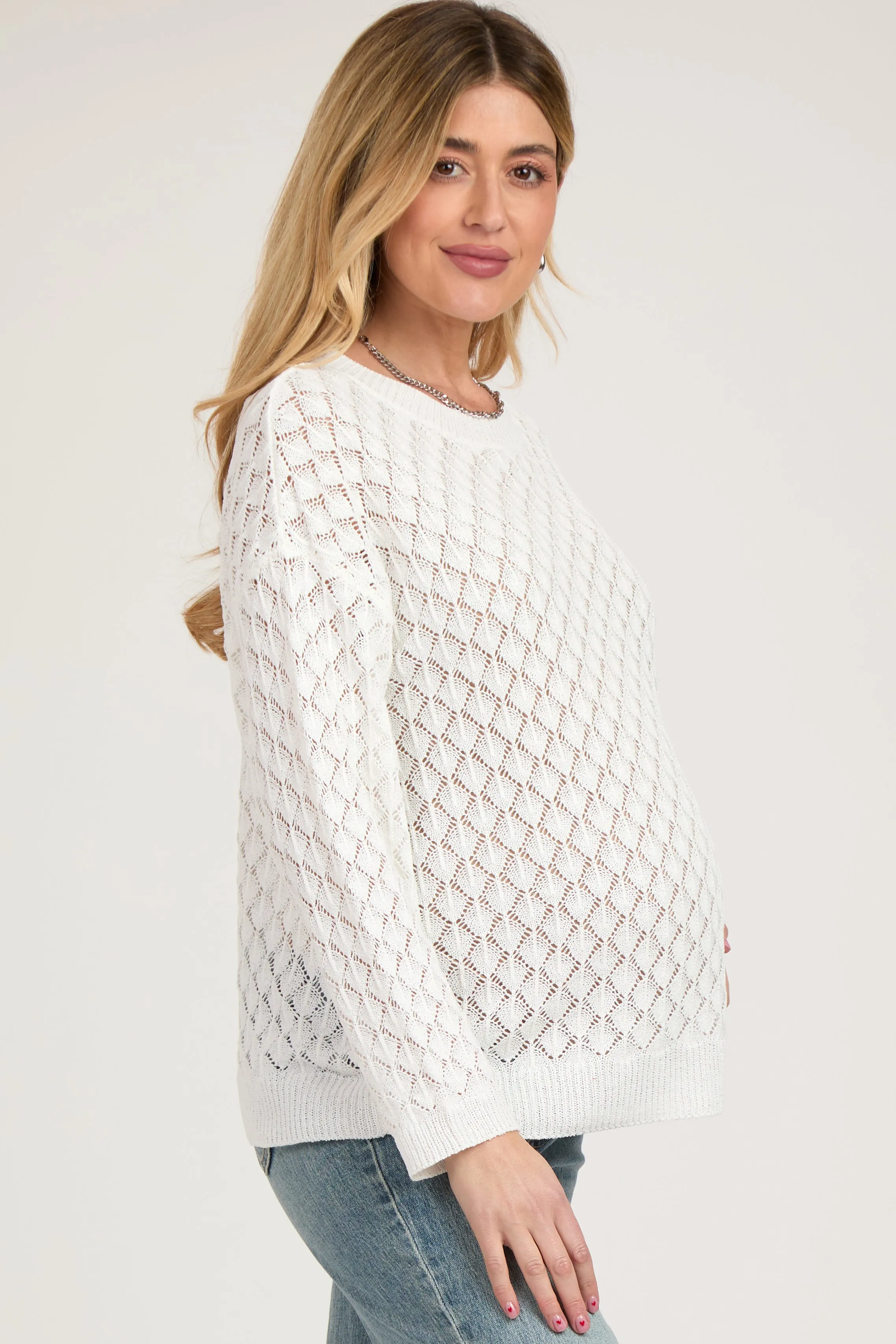White Diamond Open Knit Maternity Top sold by Pinkblush product image thumbnail 3