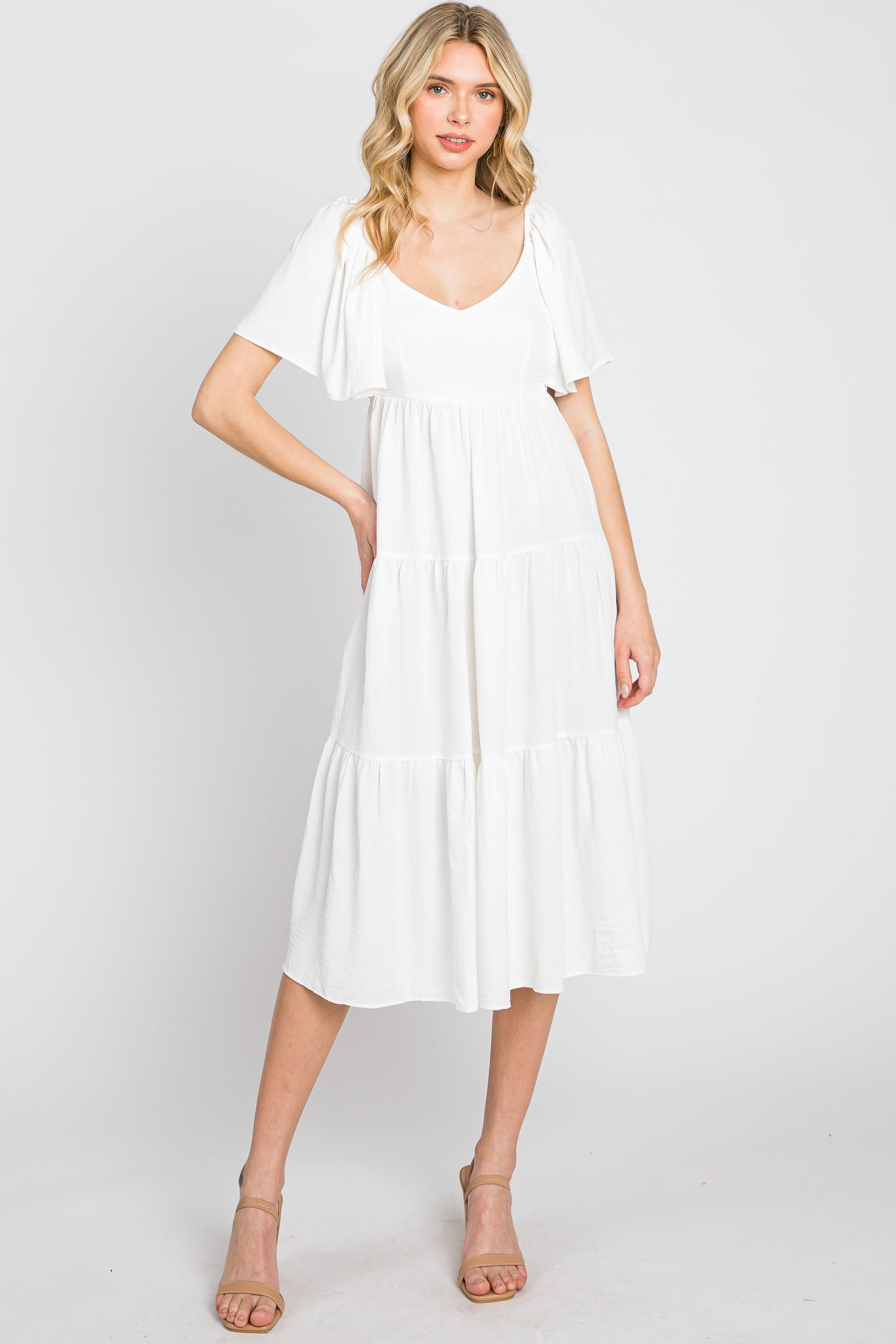 White Tiered Criss Cross Back Midi Dress sold by Pinkblush product image thumbnail 4