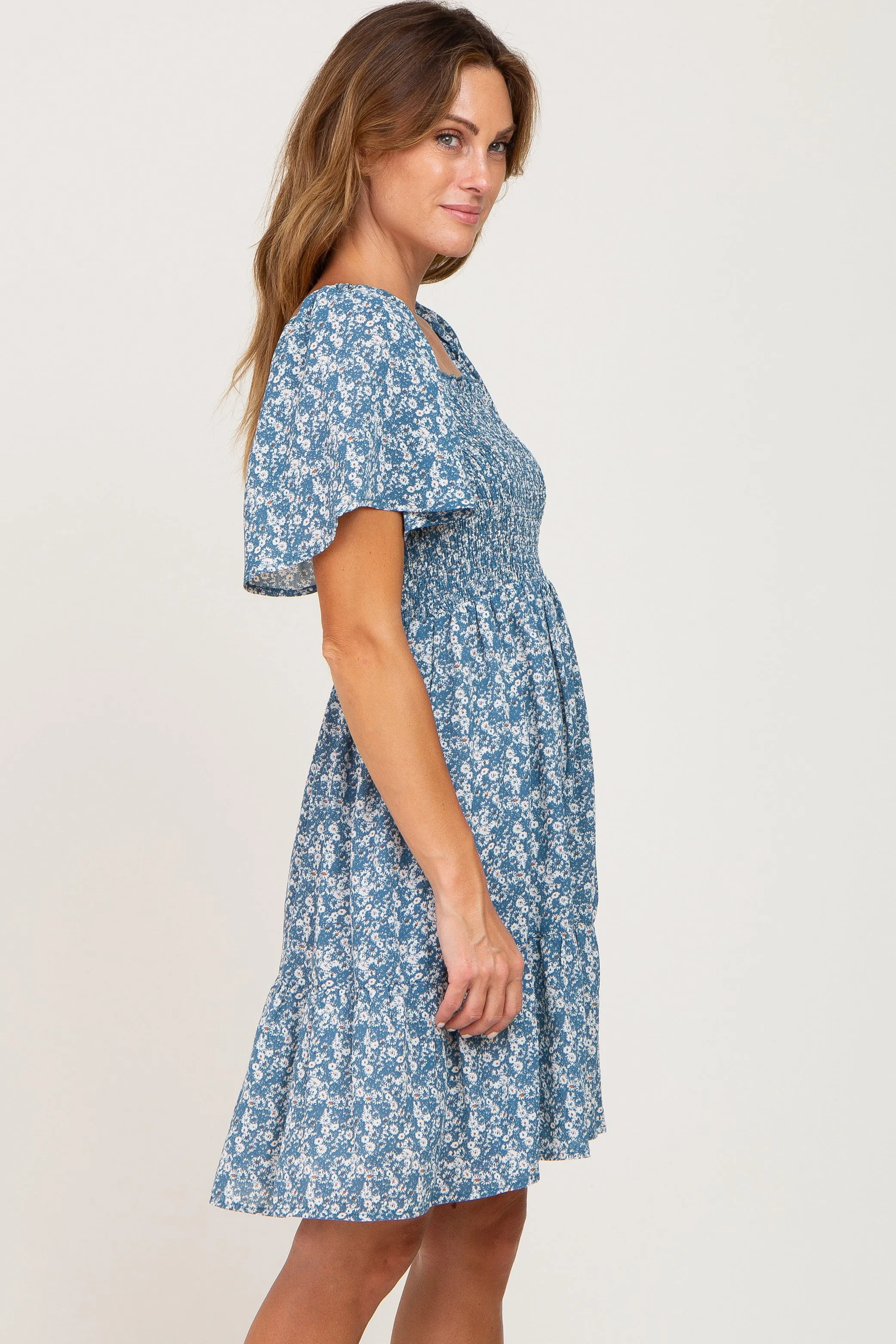 Blue Floral Print Smocked Dress sold by Pinkblush product image thumbnail 2