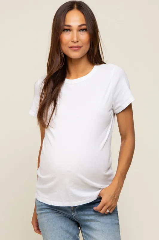 Ivory Slub Knit Cropped Maternity T-Shirt sold by Pinkblush