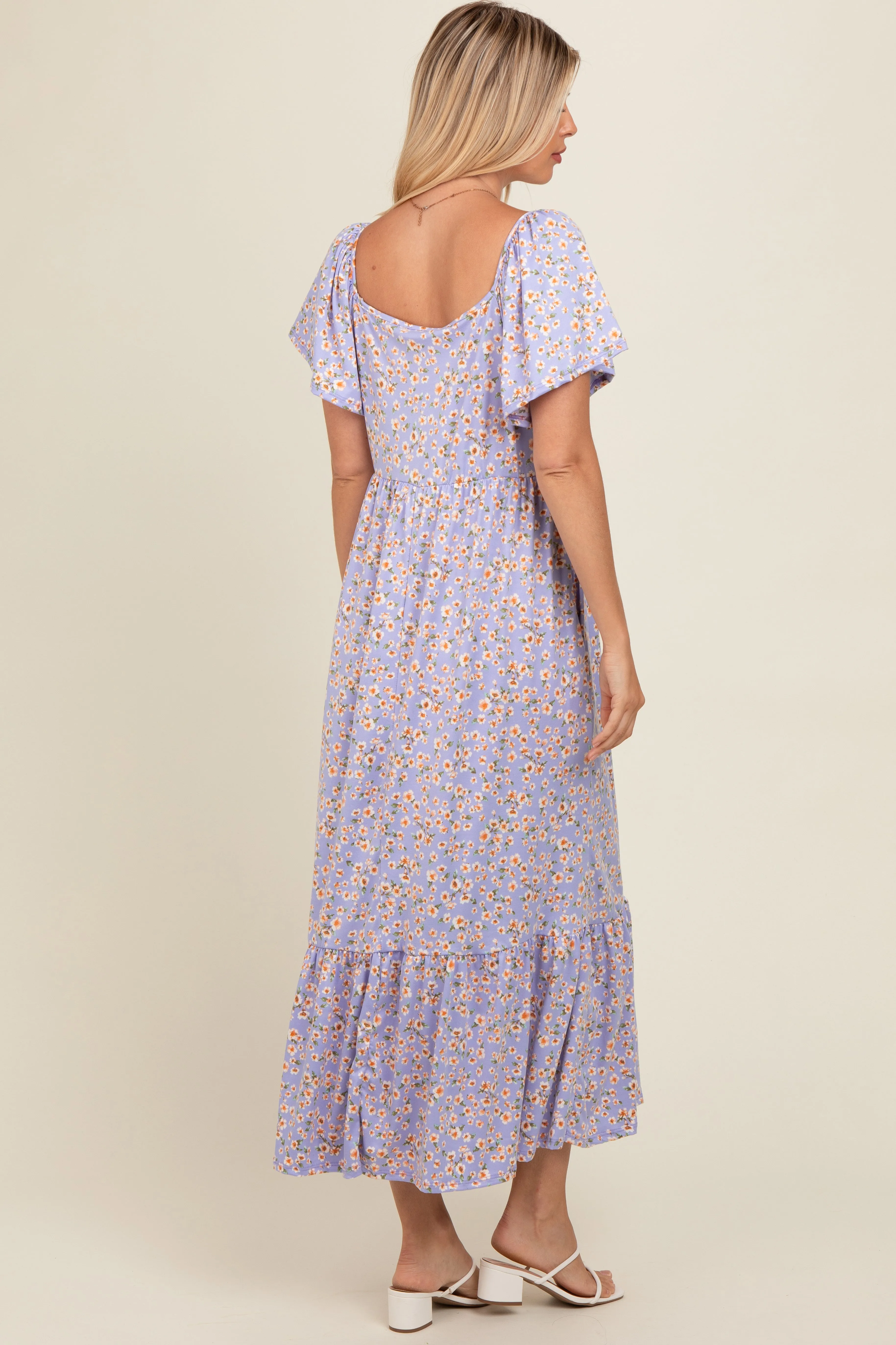 Lavender Floral Short Sleeve Maxi Dress sold by Pinkblush product image thumbnail 3