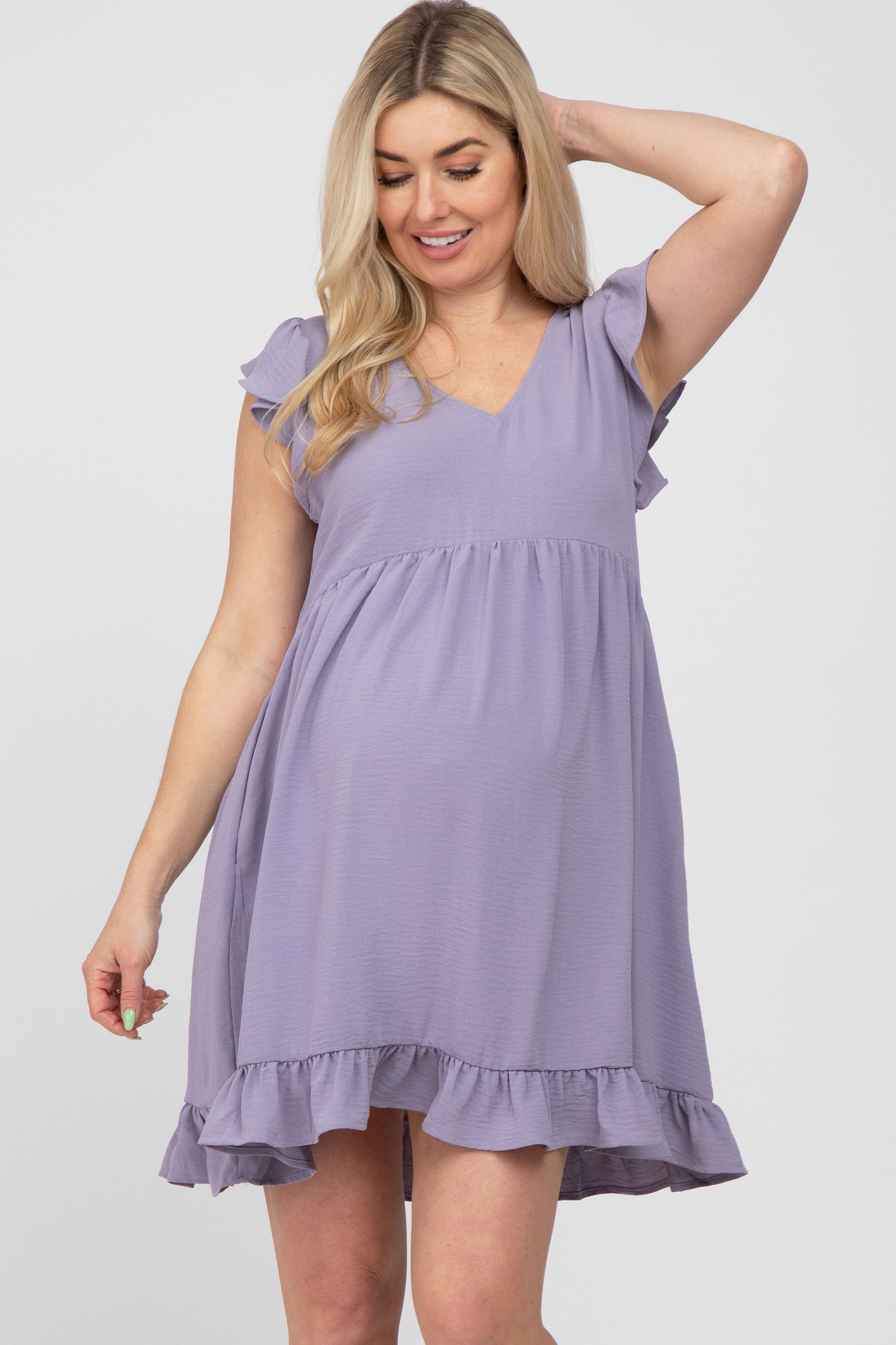 Lavender Ruffle Hem V-Neck Maternity Dress sold by Pinkblush product image thumbnail 2