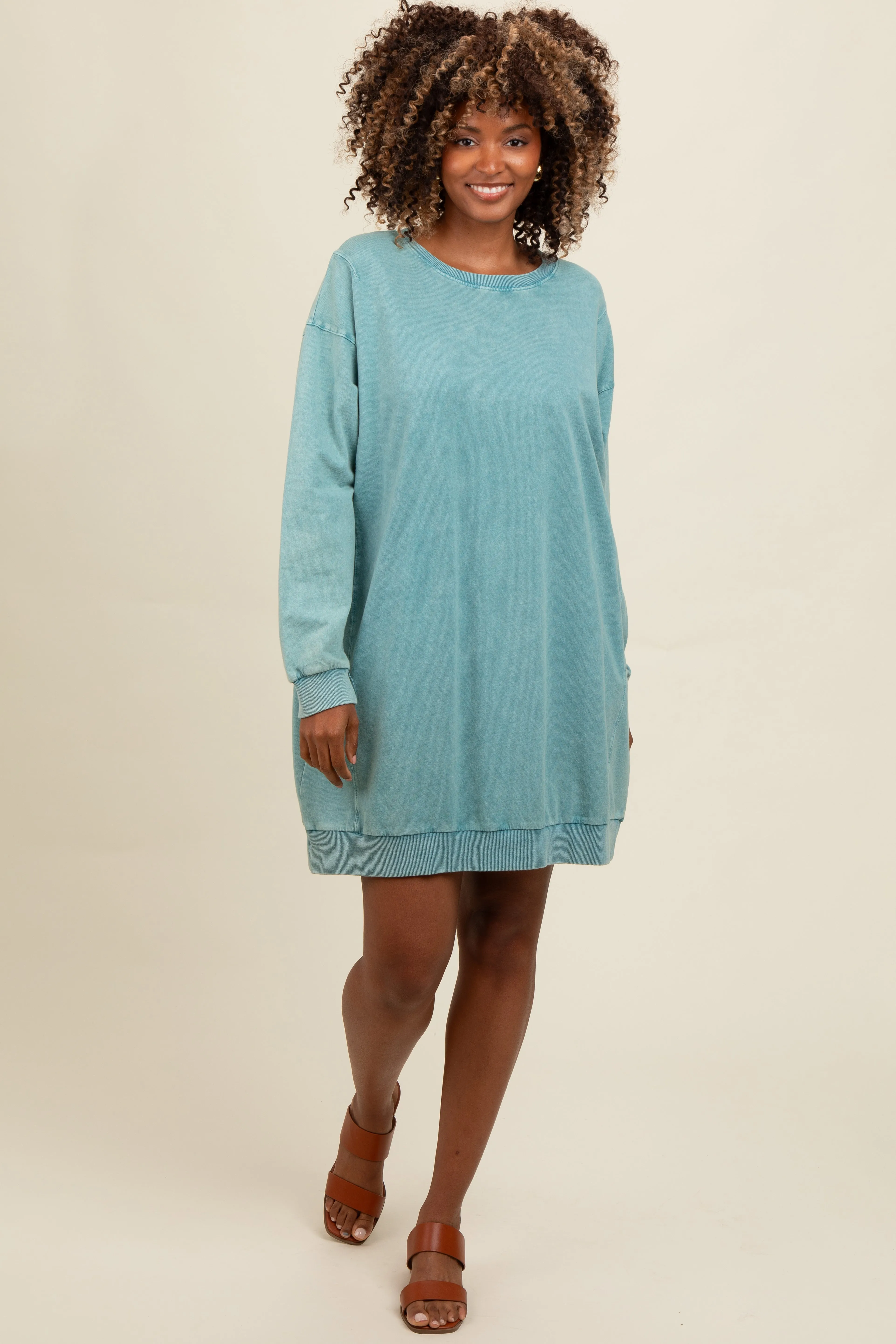 Teal Mineral Wash Sweatshirt Dress sold by Pinkblush product image thumbnail 2