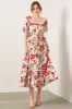 Cream Floral Puff Sleeve Maternity Midi Dress sold by Pinkblush